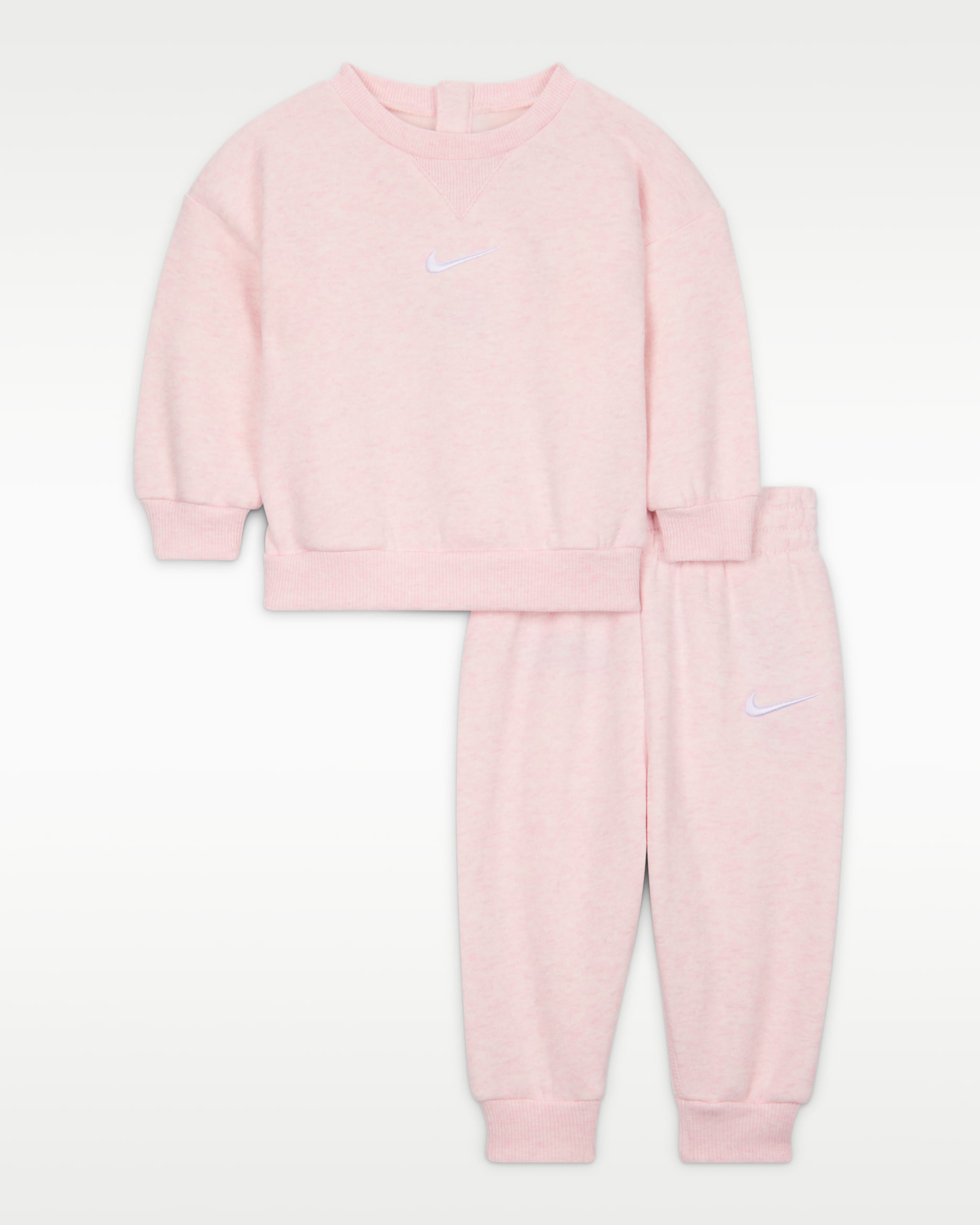 Σετ φλις δύο τεμαχίων με μπλούζα crew Nike Essential για βρέφη (0-9M) - Pink Foam
