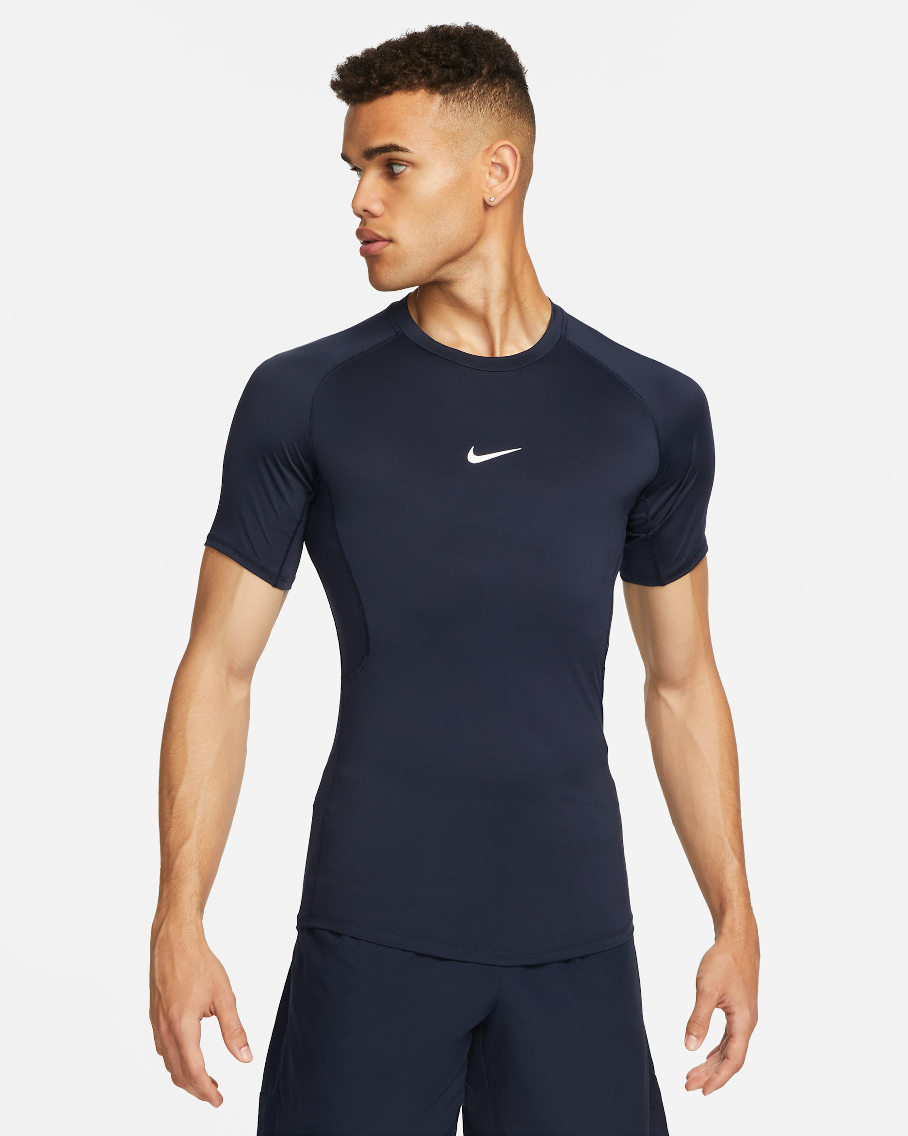 Nike Pro Men's Dri-FIT Tight Short-Sleeve Fitness Top - Obsidian/White