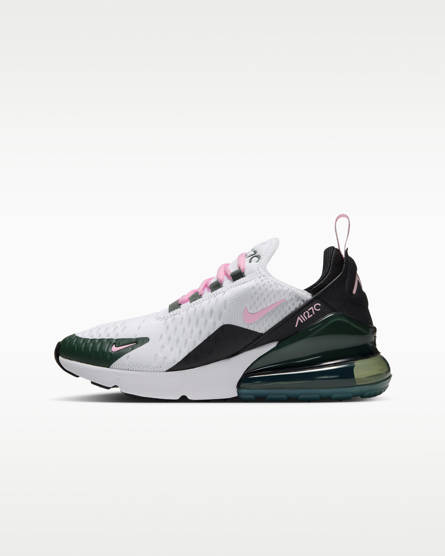 Nike Air Max 270 Big Kids' Shoes - White/Camo Green/Black/Pink Foam