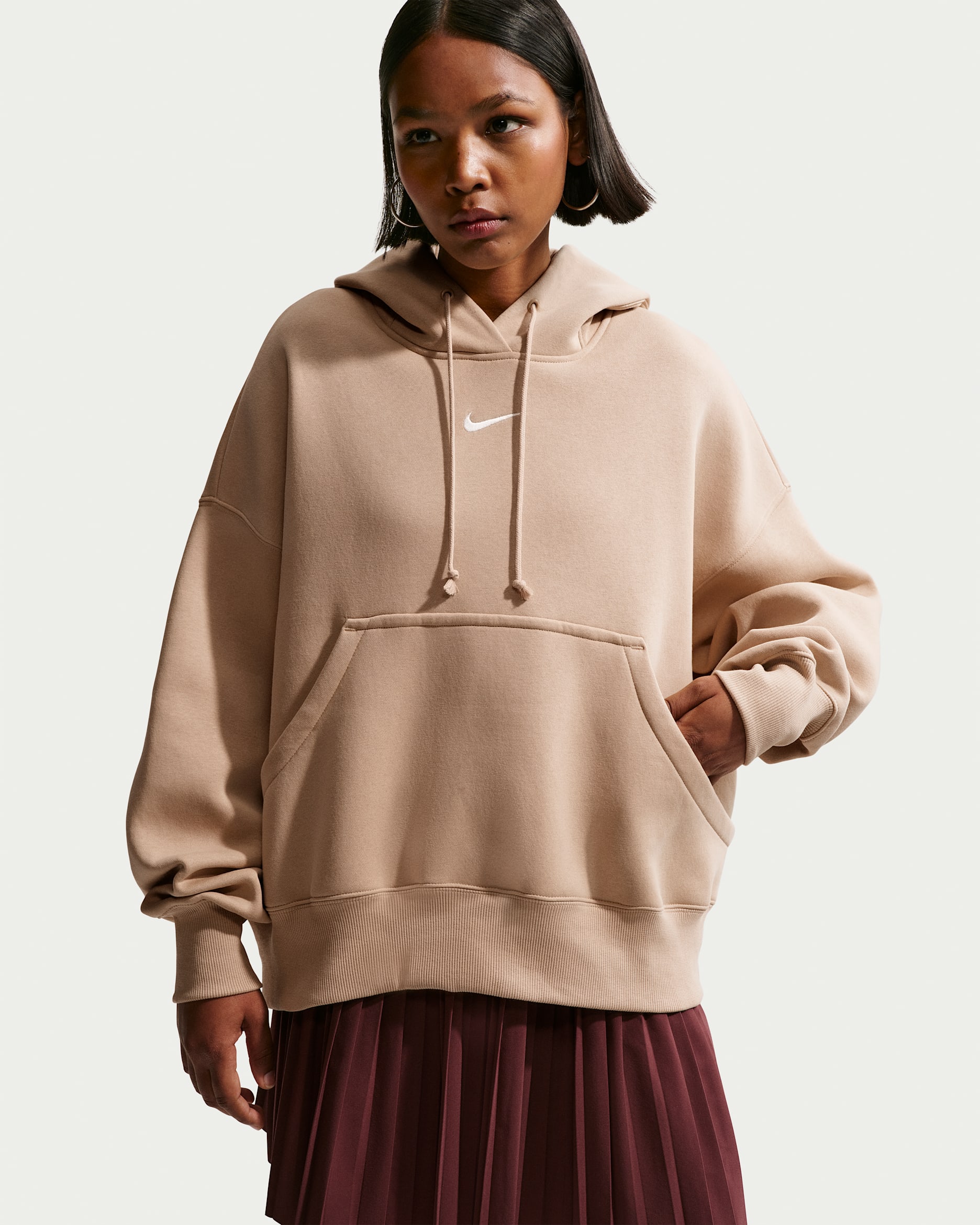 Damska bluza z kapturem o kroju over-oversize Nike Sportswear Phoenix Fleece - Linen/Sail