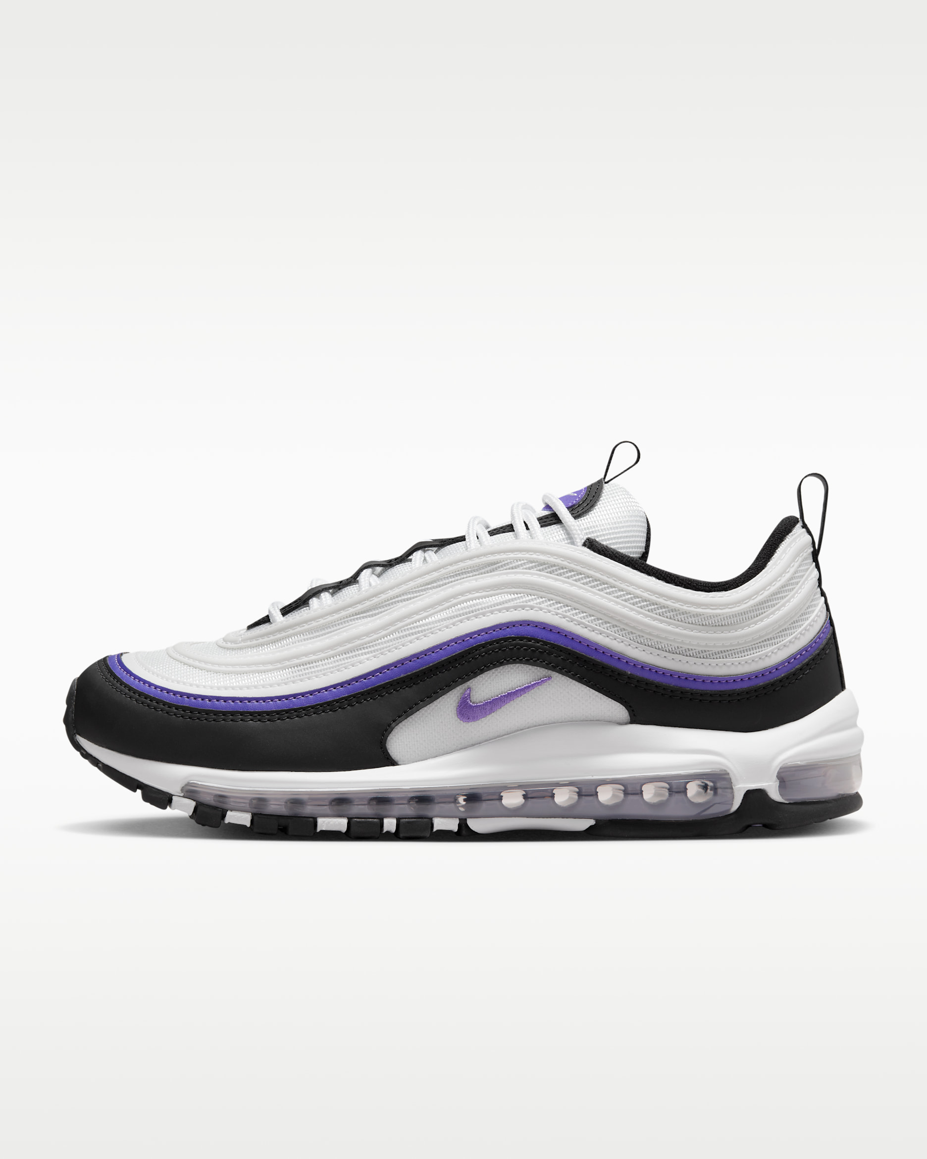 Nike Air Max 97 男鞋 - 白色/黑色/Oxygen Purple/Action Grape