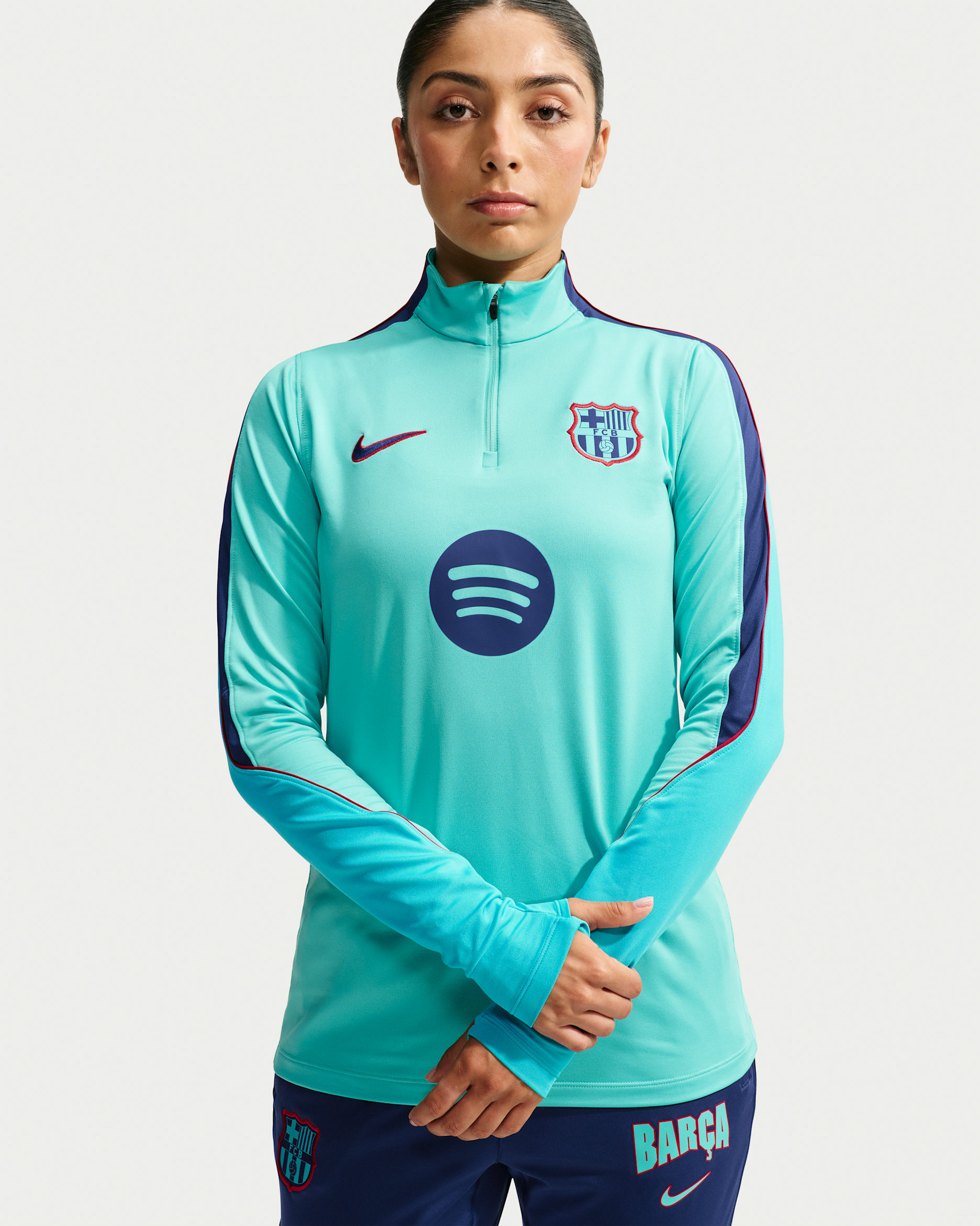 FC Barcelona Strike Nike Dri-FIT strikket fotballoverdel til dame (reservedrakt) - Green Frost/Loyal Blue/Loyal Blue