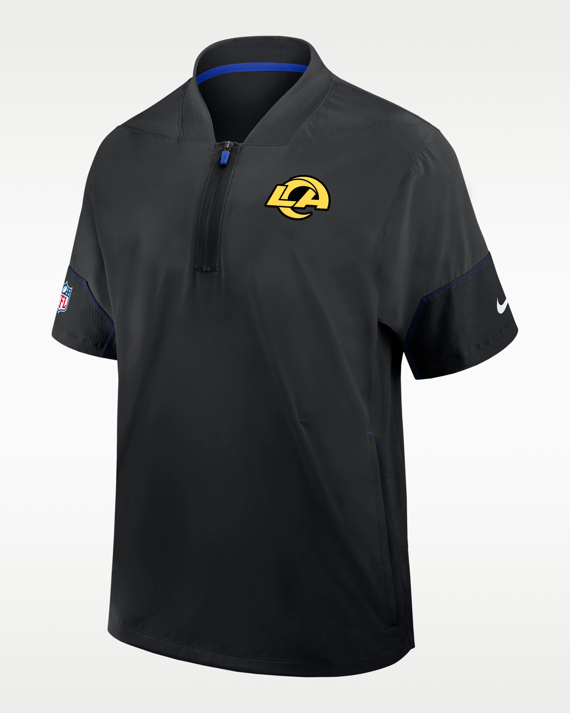 Los Angeles Rams Sideline Coach Men's Nike NFL 1/2-Zip Short-Sleeve Hooded Jacket - Black/Hyper Royal/Yellow