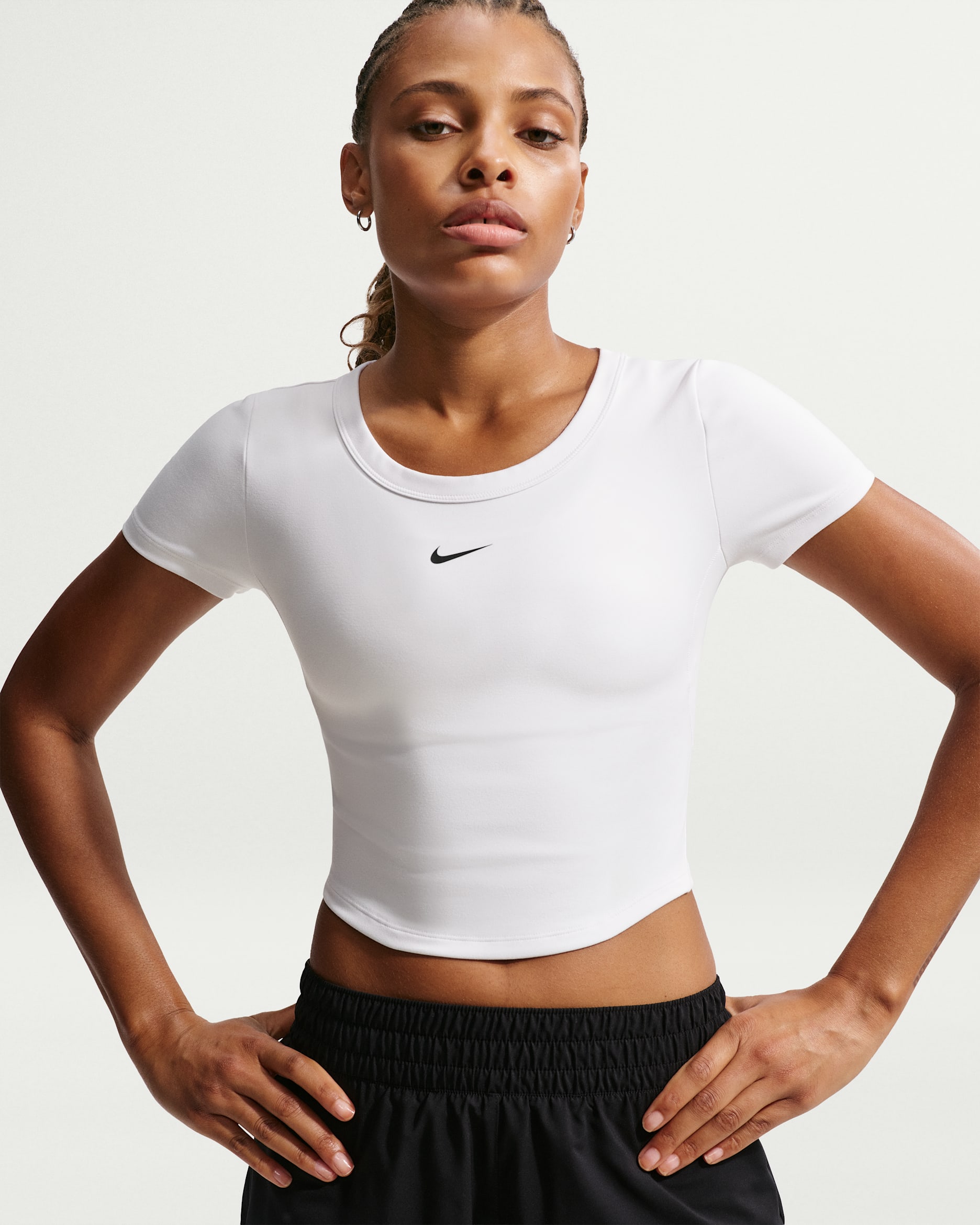 Nike One Fitted Women's Dri-FIT Short-Sleeve Cropped Top - White/Black