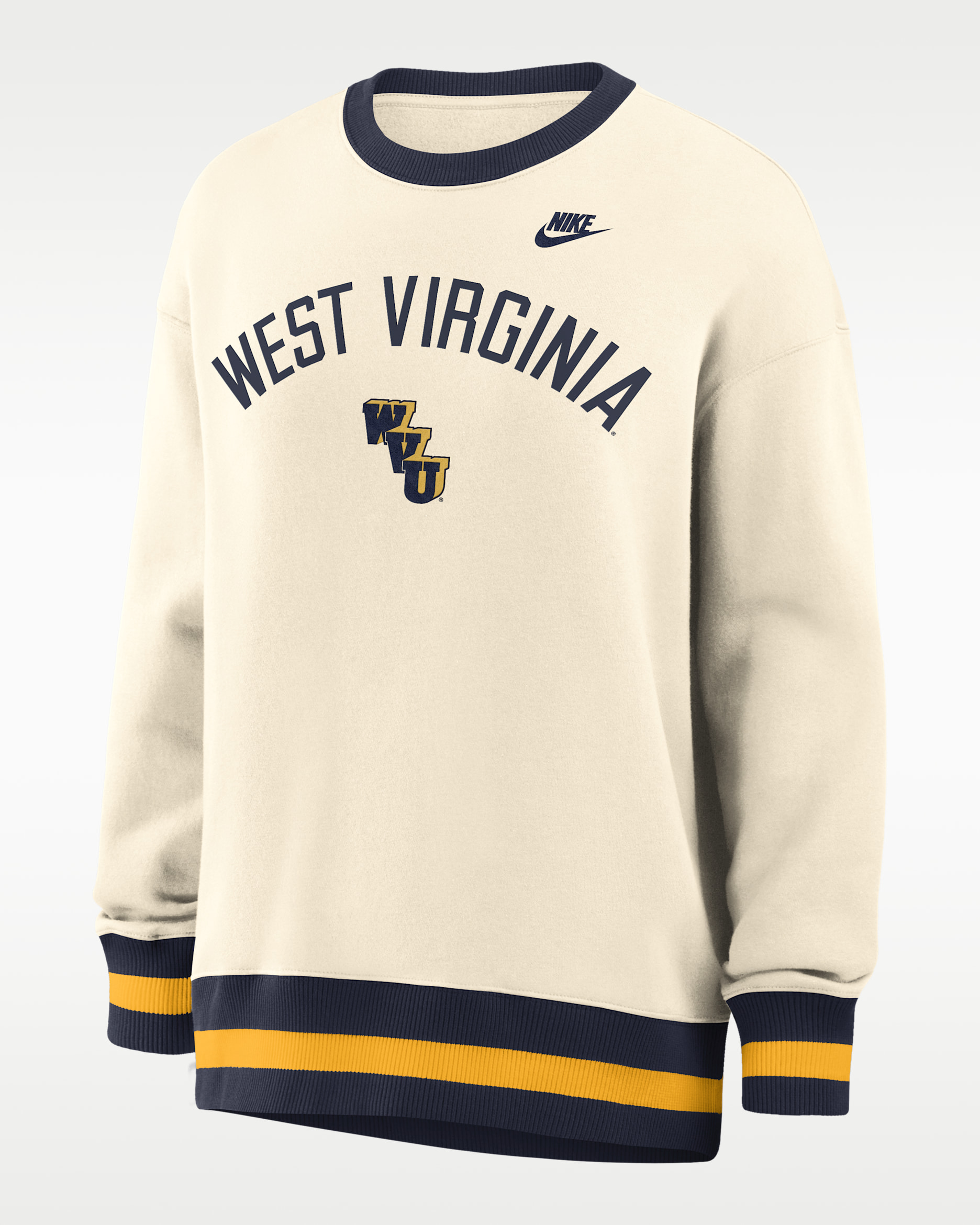 West Virginia Legacy Women's Nike College Oversized Pullover Crew - Natural/Navy