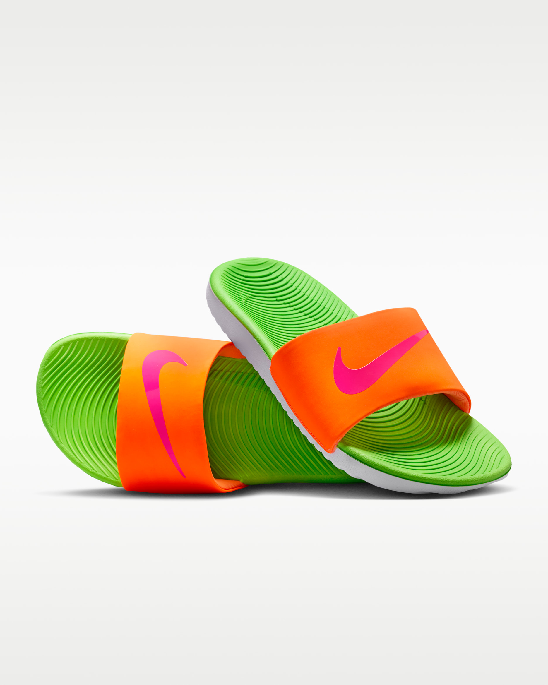 Nike Kawa Little/Big Kids' Slides - Total Orange/Green Strike/White/Hyper Pink