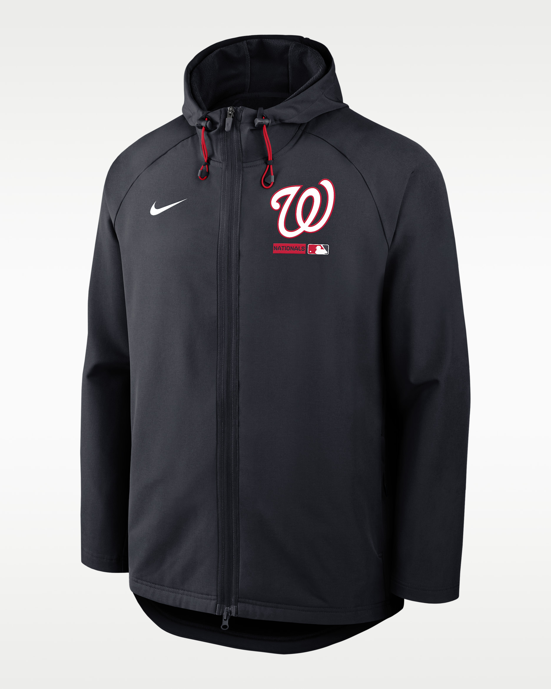 Chamarra Nike Therma-FIT de la MLB con gorro y cierre completo para hombre Washington Nationals Authentic Collection - Azul marino