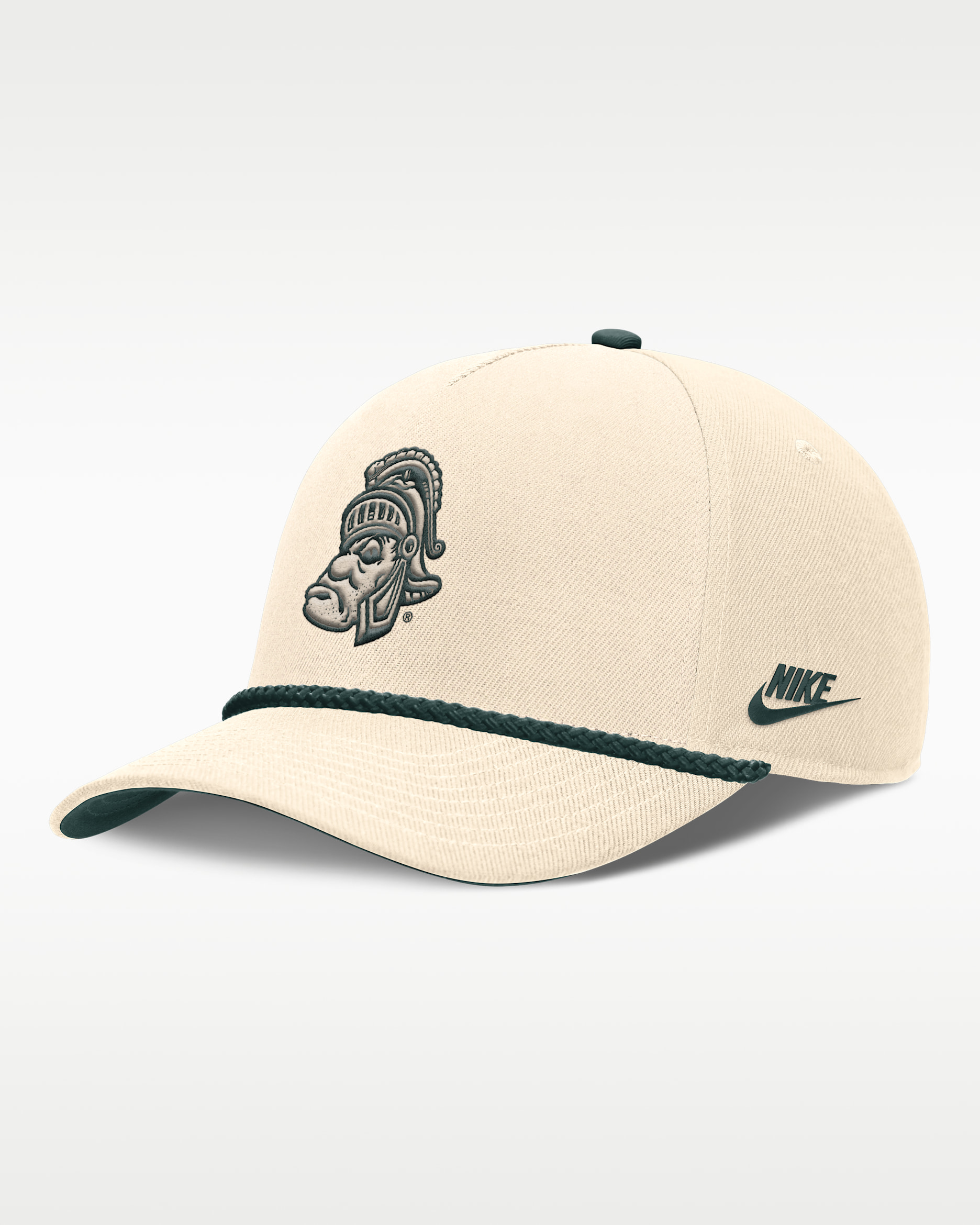 Michigan State Legacy Vintage Rope Rise Men's Nike College Adjustable Hat - Natural/Forest Green/Forest Green