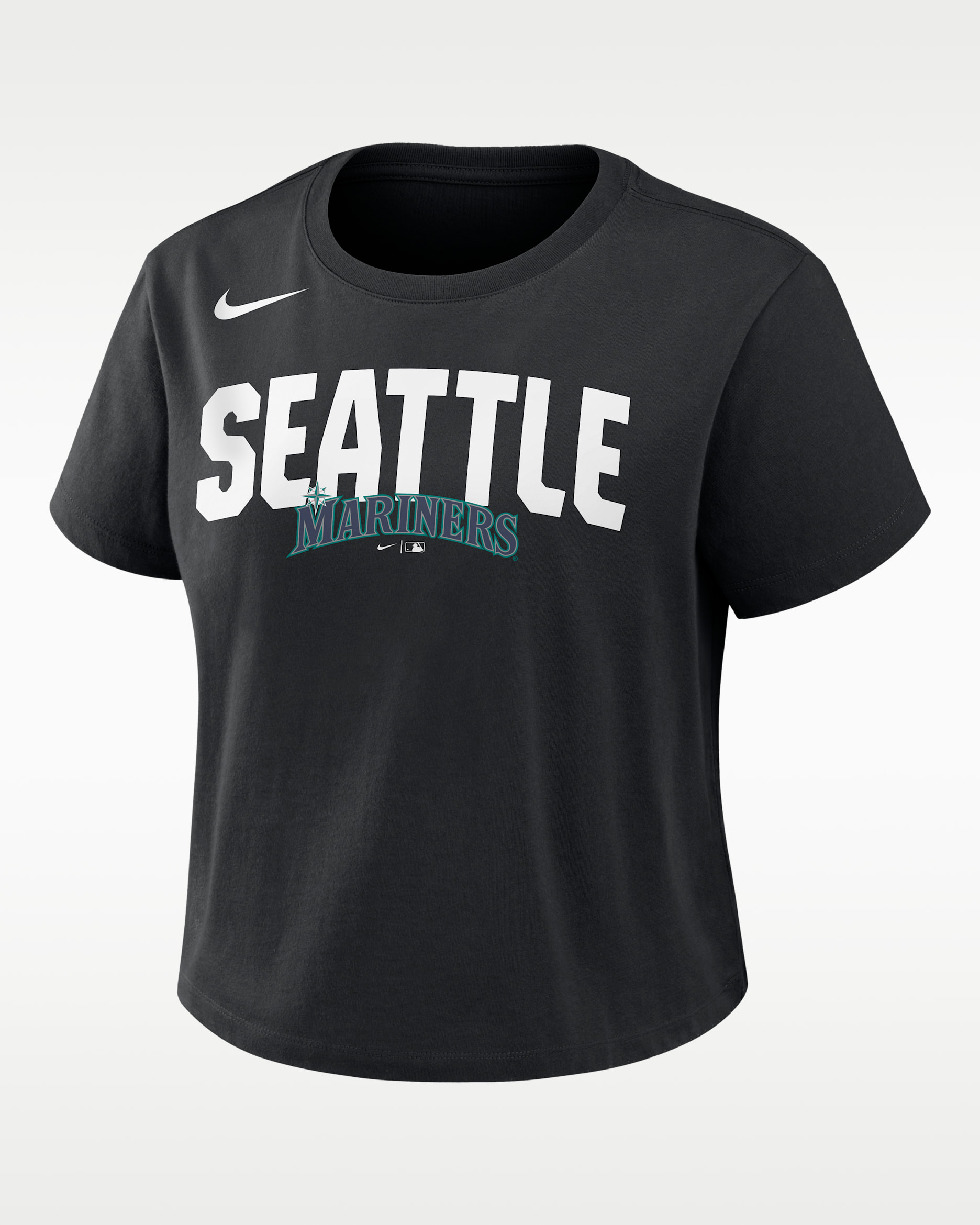 Playera Nike de la MLB cropped para mujer Seattle Mariners Mod - Negro