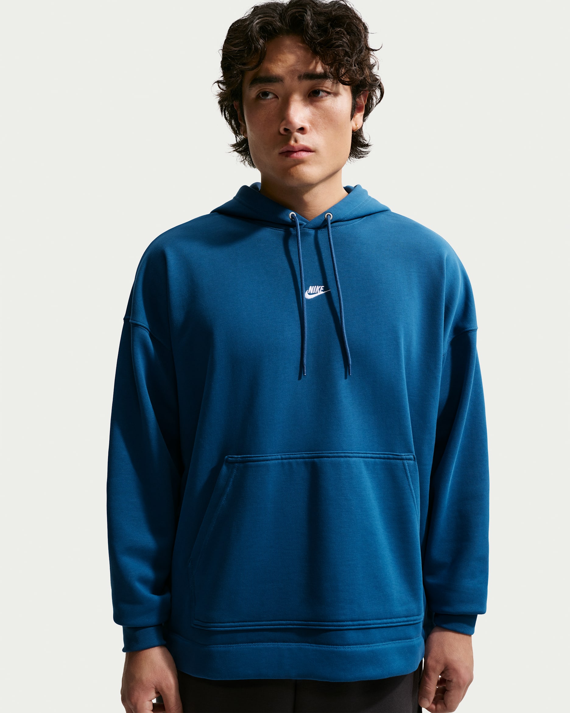 Nike Sportswear Club Men's Oversized French Terry Pullover Hoodie - Court Blue/Court Blue/White