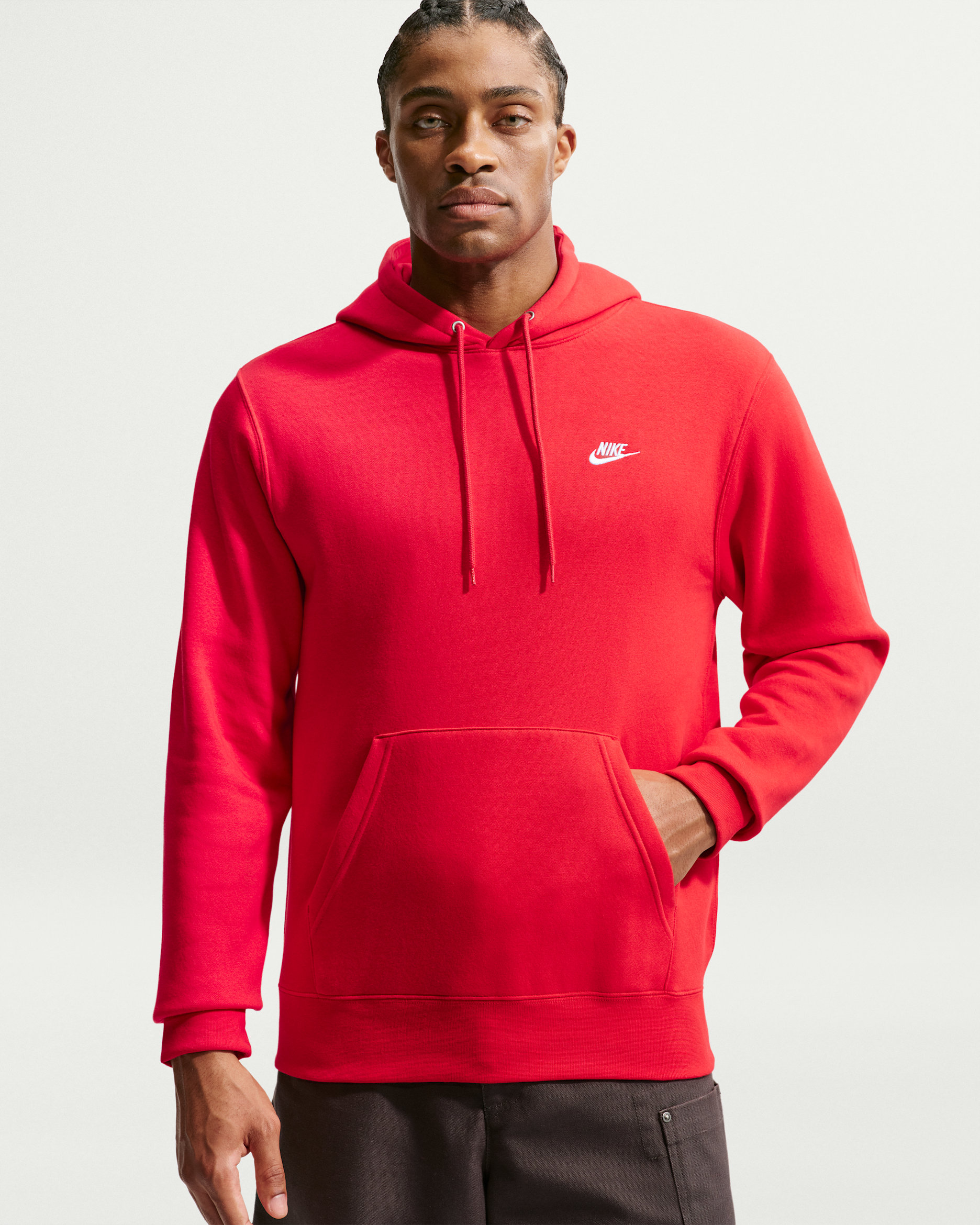 Nike Club Men's Pullover Fleece Hoodie - University Red/University Red/White