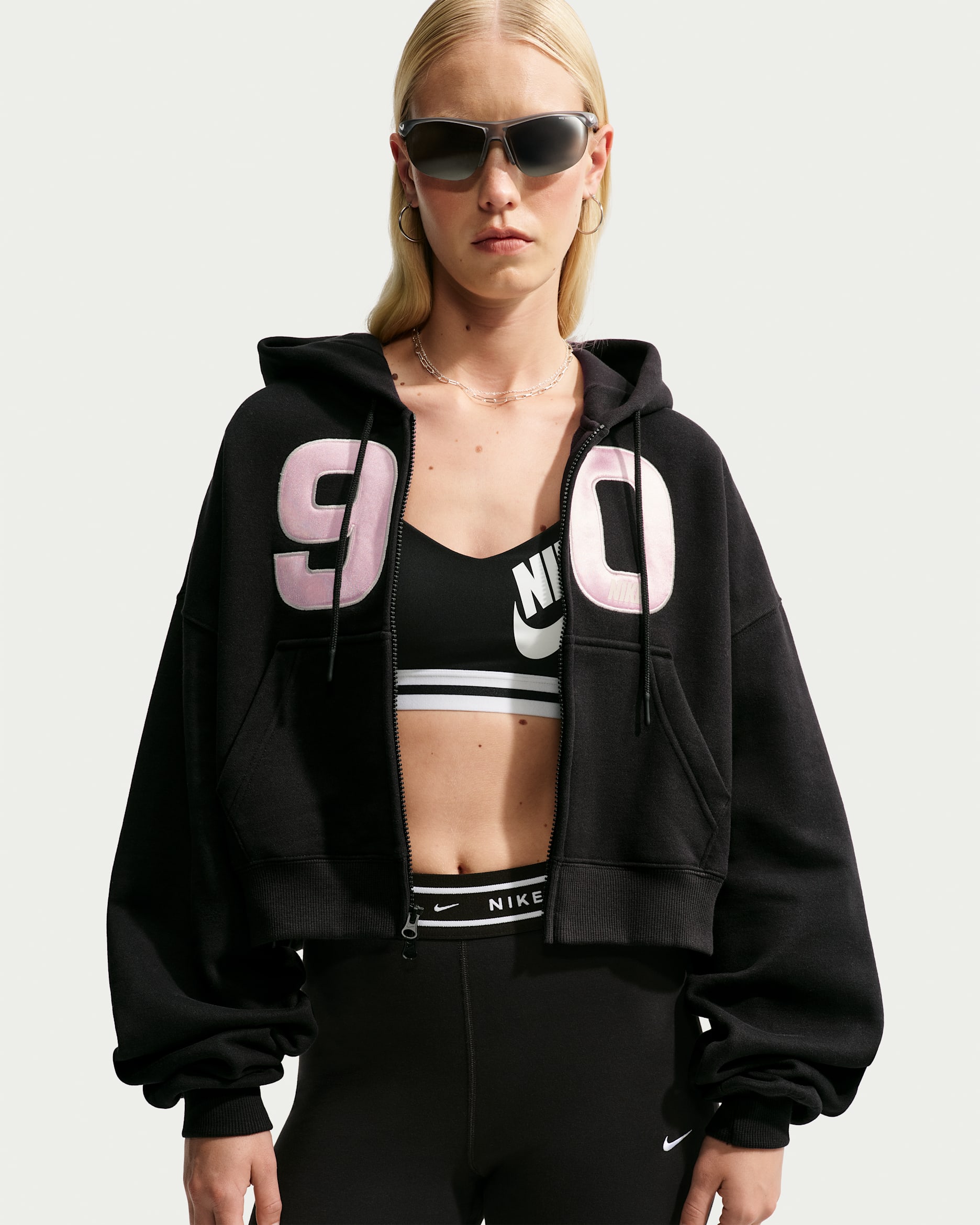 Nike Studio Fleece Medium Weight Women's Oversized Cropped Full-Zip Sweatshirt - Black