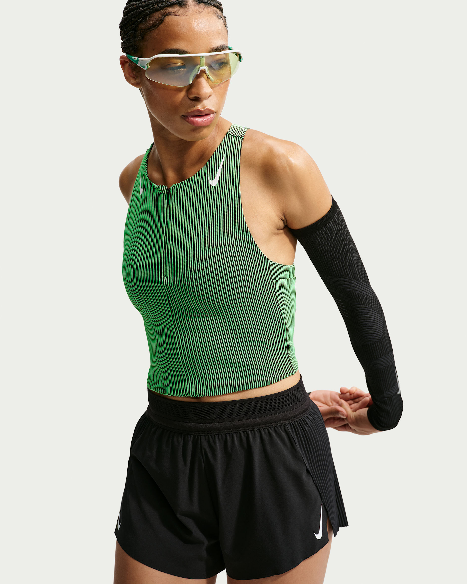 Nike AeroSwift Women's Dri-FIT ADV Cropped Running Tank Top - Illusion Green/Black/White