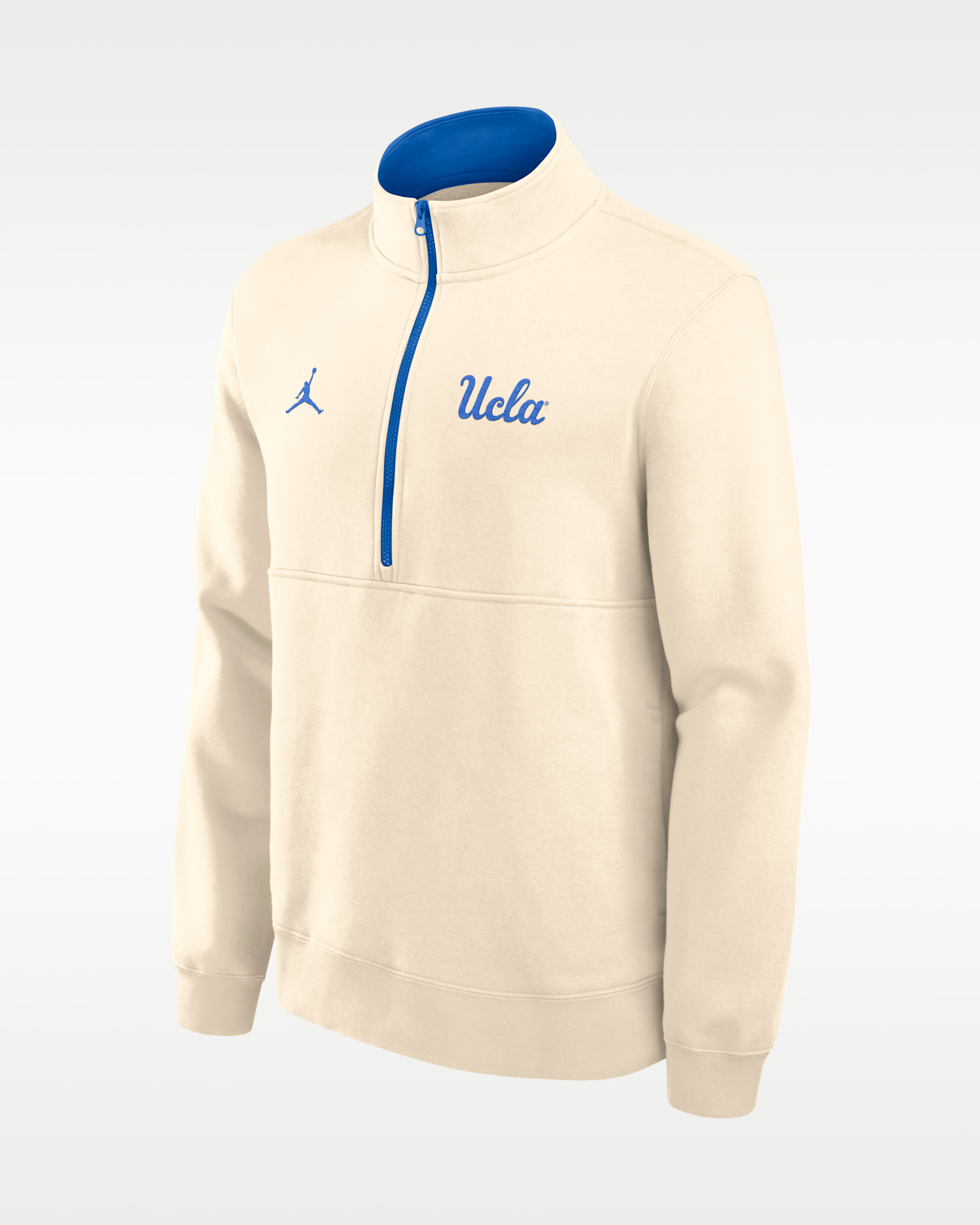 UCLA Primetime Primary Logo Men's Jordan Brand College 1/2-Zip Crew - Natural/Signal Blue