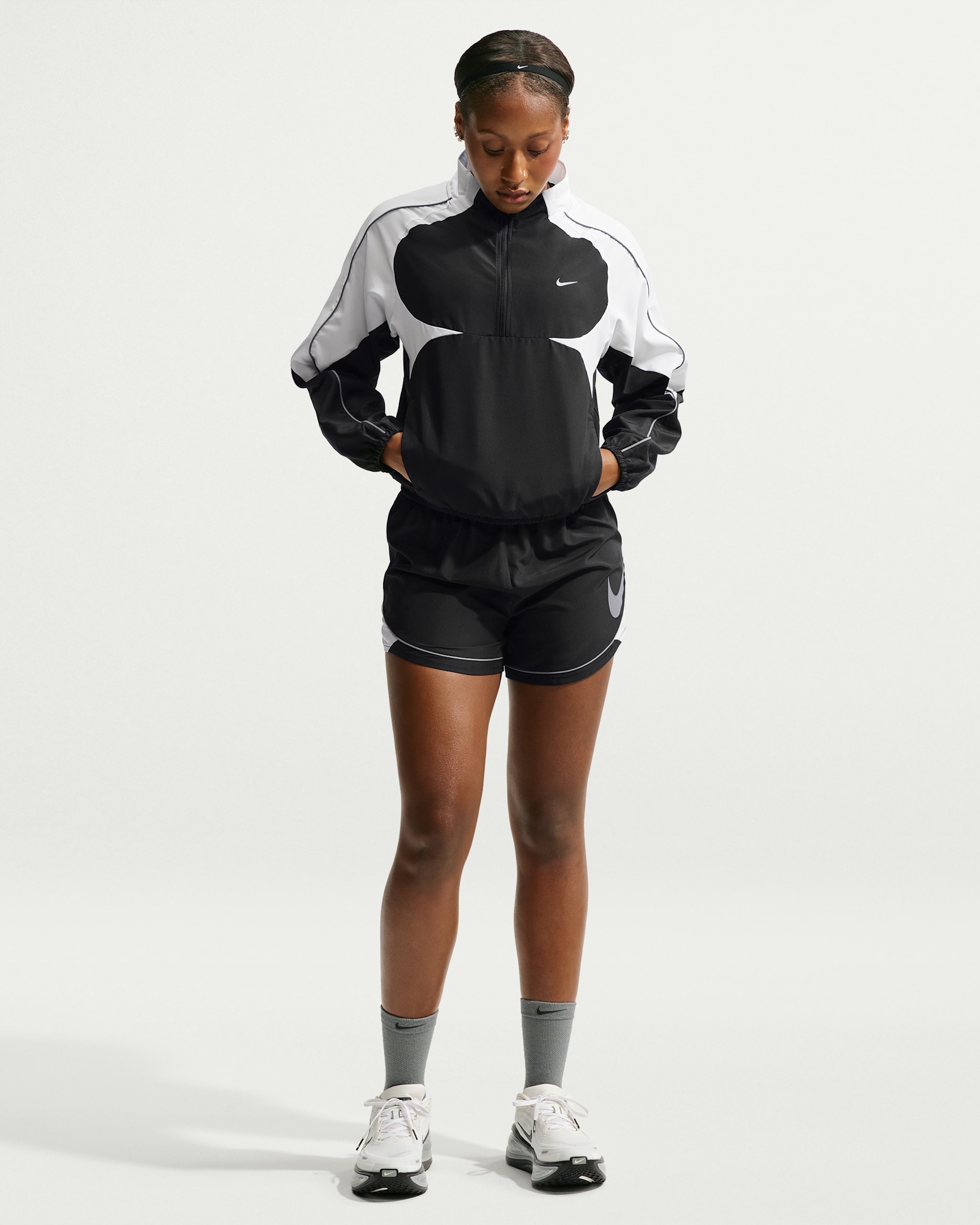 Nike Swoosh Women's Dri-FIT Mid-Rise Unlined Running Shorts - Black/White/Cool Grey