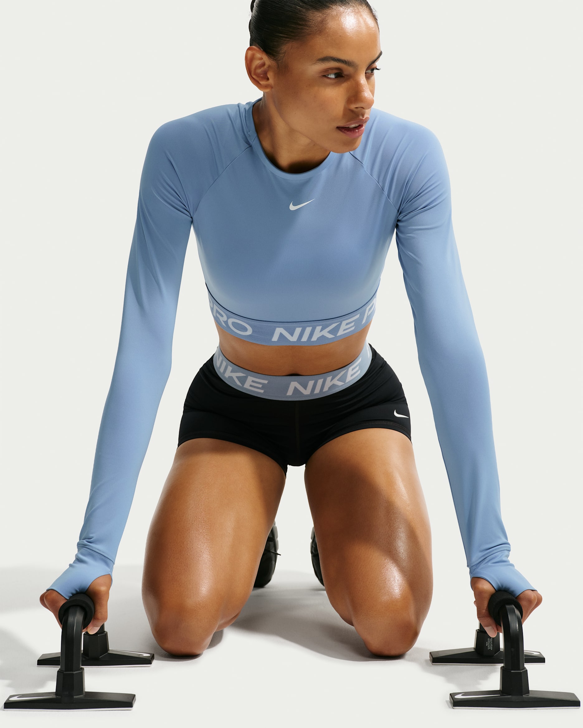 Nike Pro Women's Dri-FIT Cropped Long-Sleeve Top - Work Blue/White