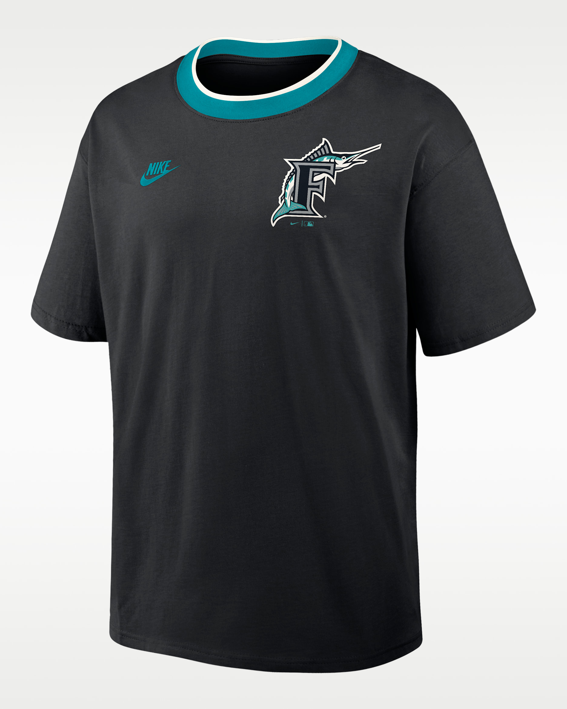 Florida Marlins Cooperstown Ringer Men's Nike MLB T-Shirt - Black/Teal