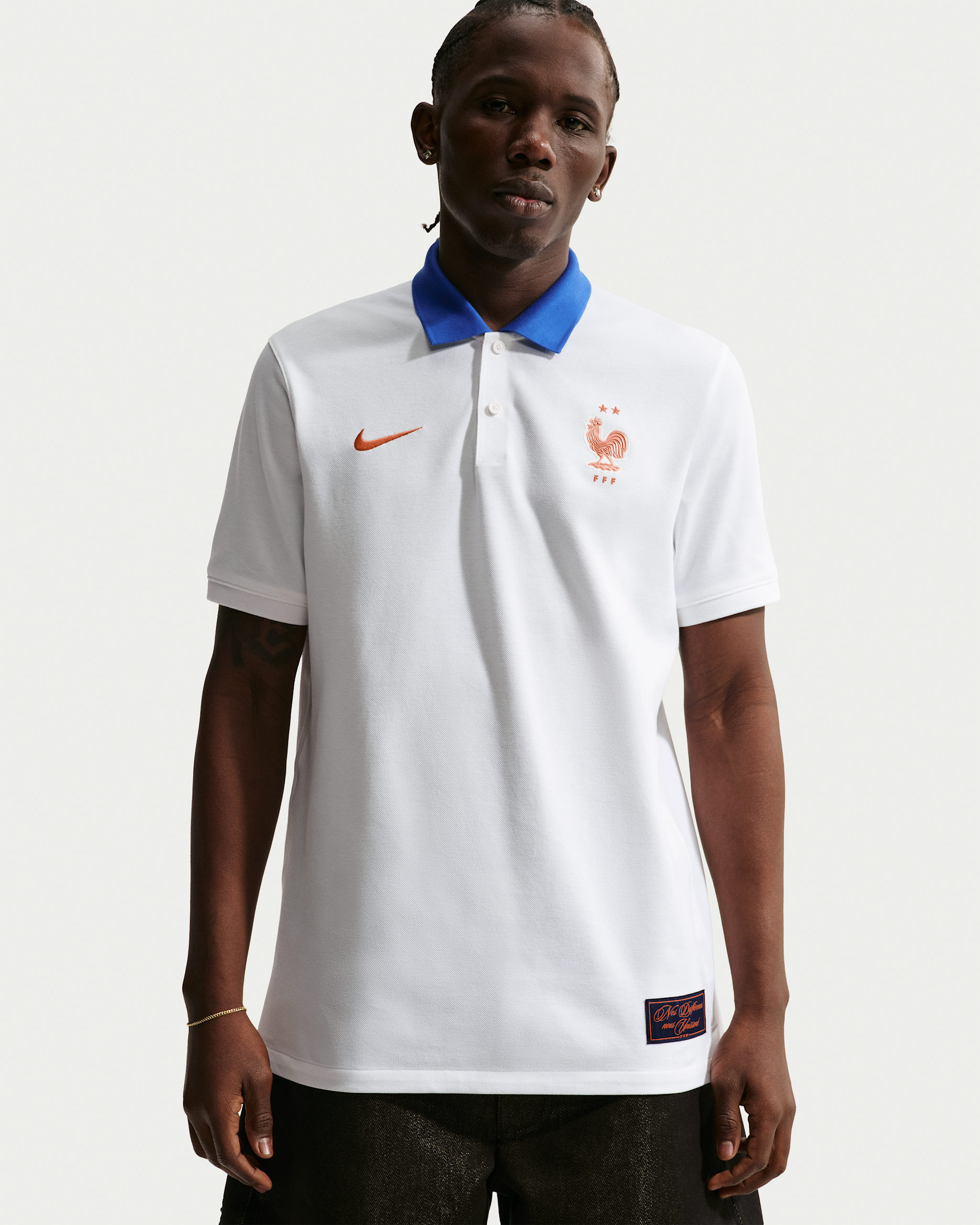 FFF 더 나이키 폴로 남성 나이키 드라이 핏 축구 폴로 - 화이트/게임 로얄/메탈릭 코퍼