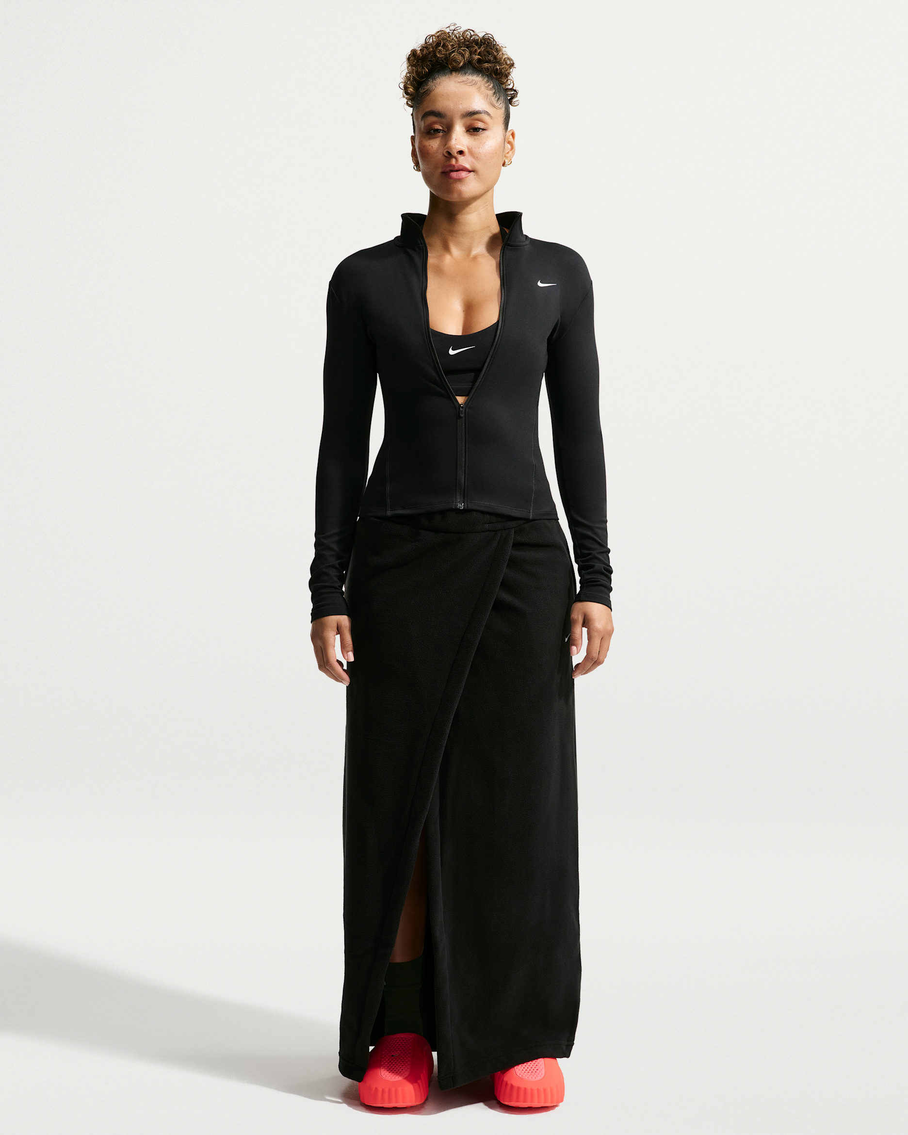 Nike One Women's Therma-FIT Mid-Rise Fleece Maxi Skirt - Black/White