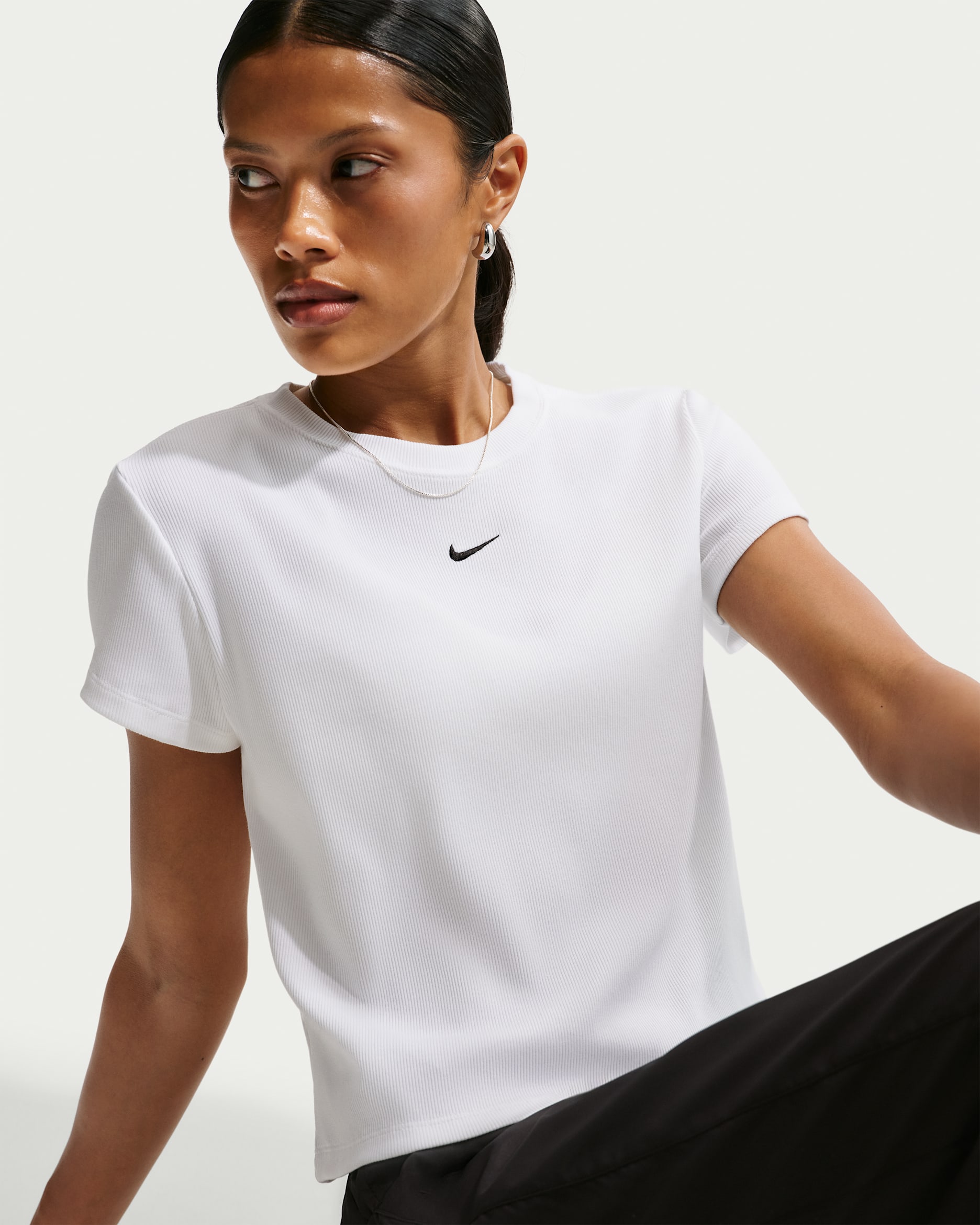 Nike Sportswear Women's Tight Ribbed Short-Sleeve T-Shirt - White