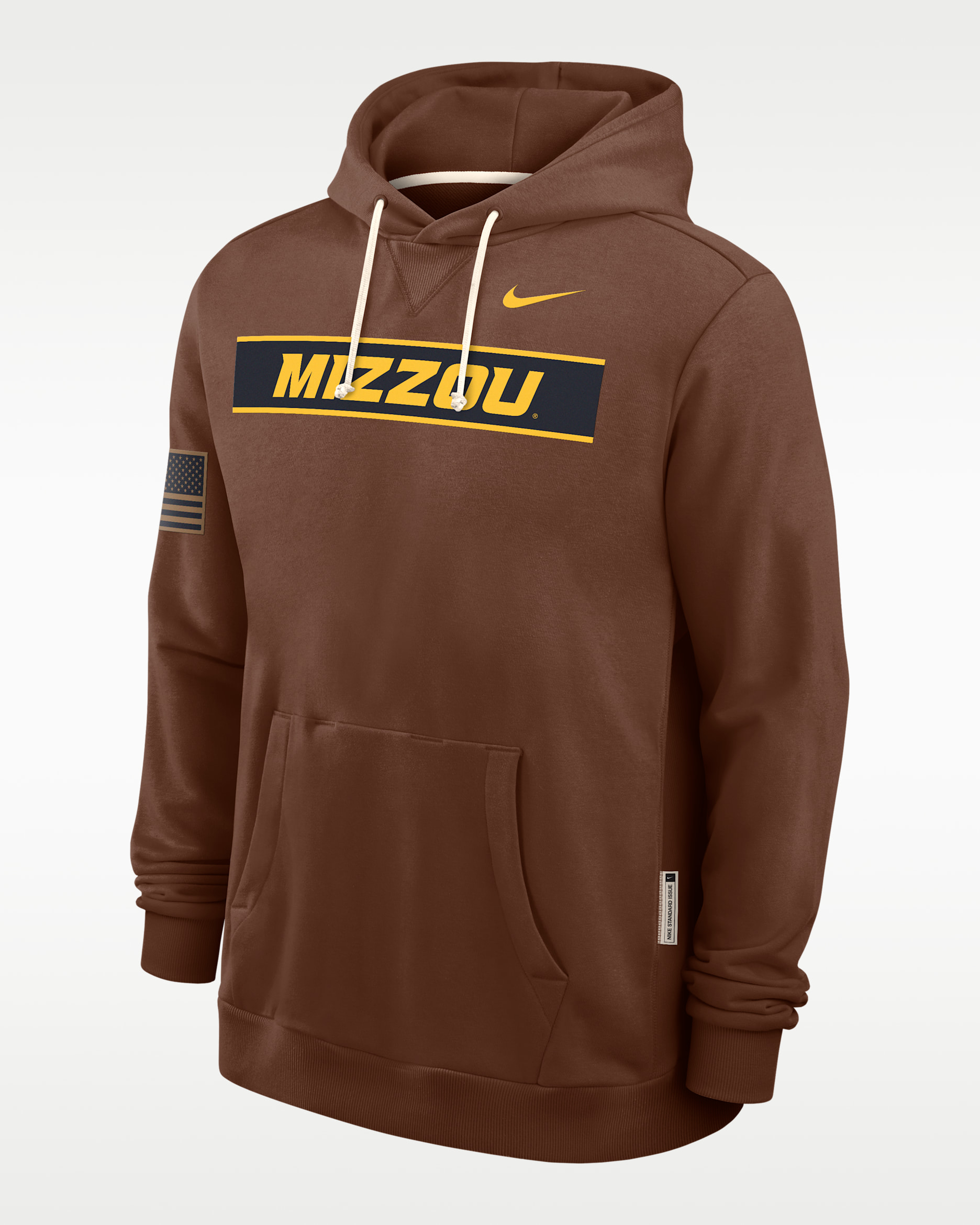 Missouri 2026 Military Appreciation Men's Nike Dri-FIT College Long-Sleeve Hooded Top - Brown