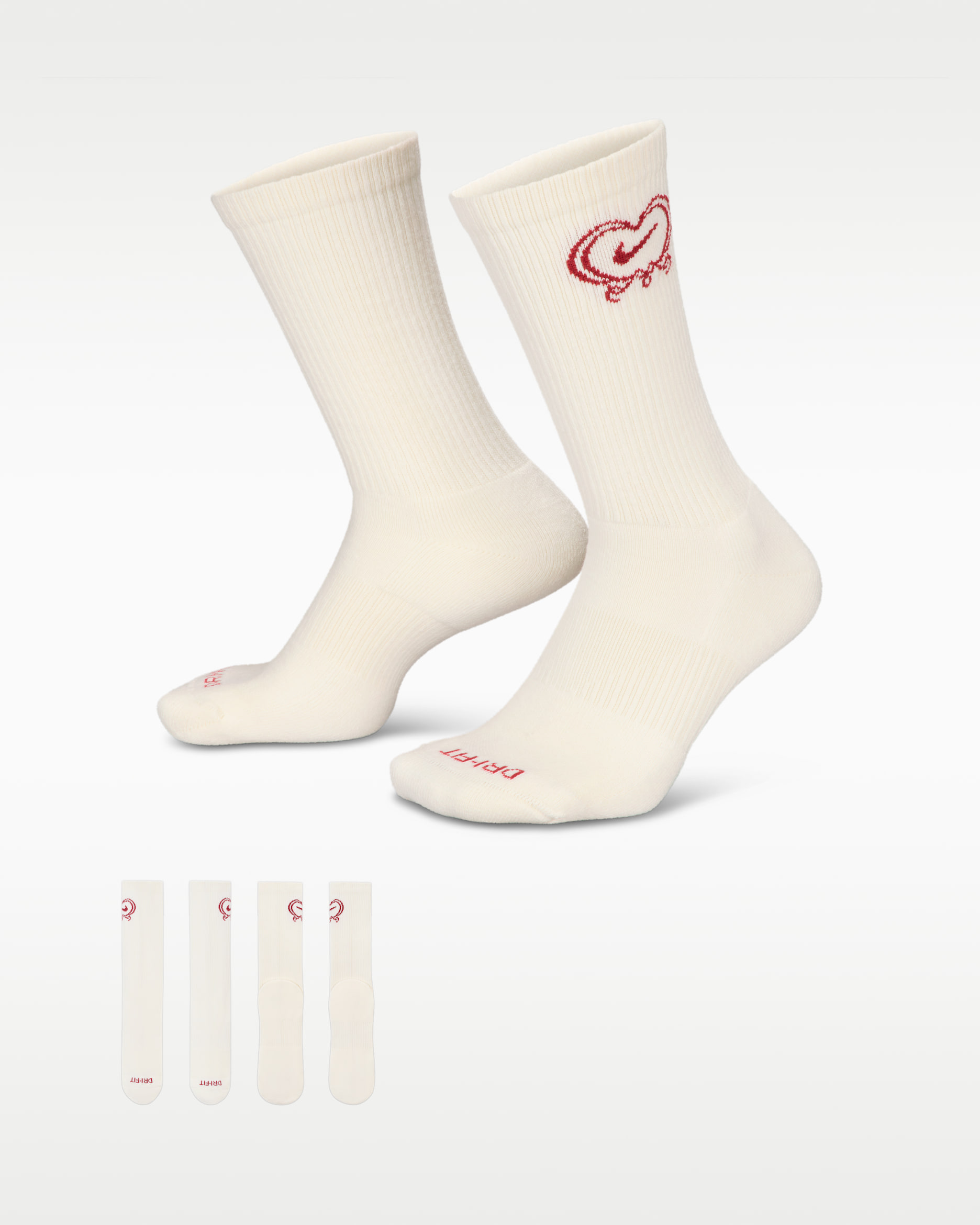 Nike Everyday Plus Cushioned Crew Socks (1 Pair) - Sail/Team Crimson