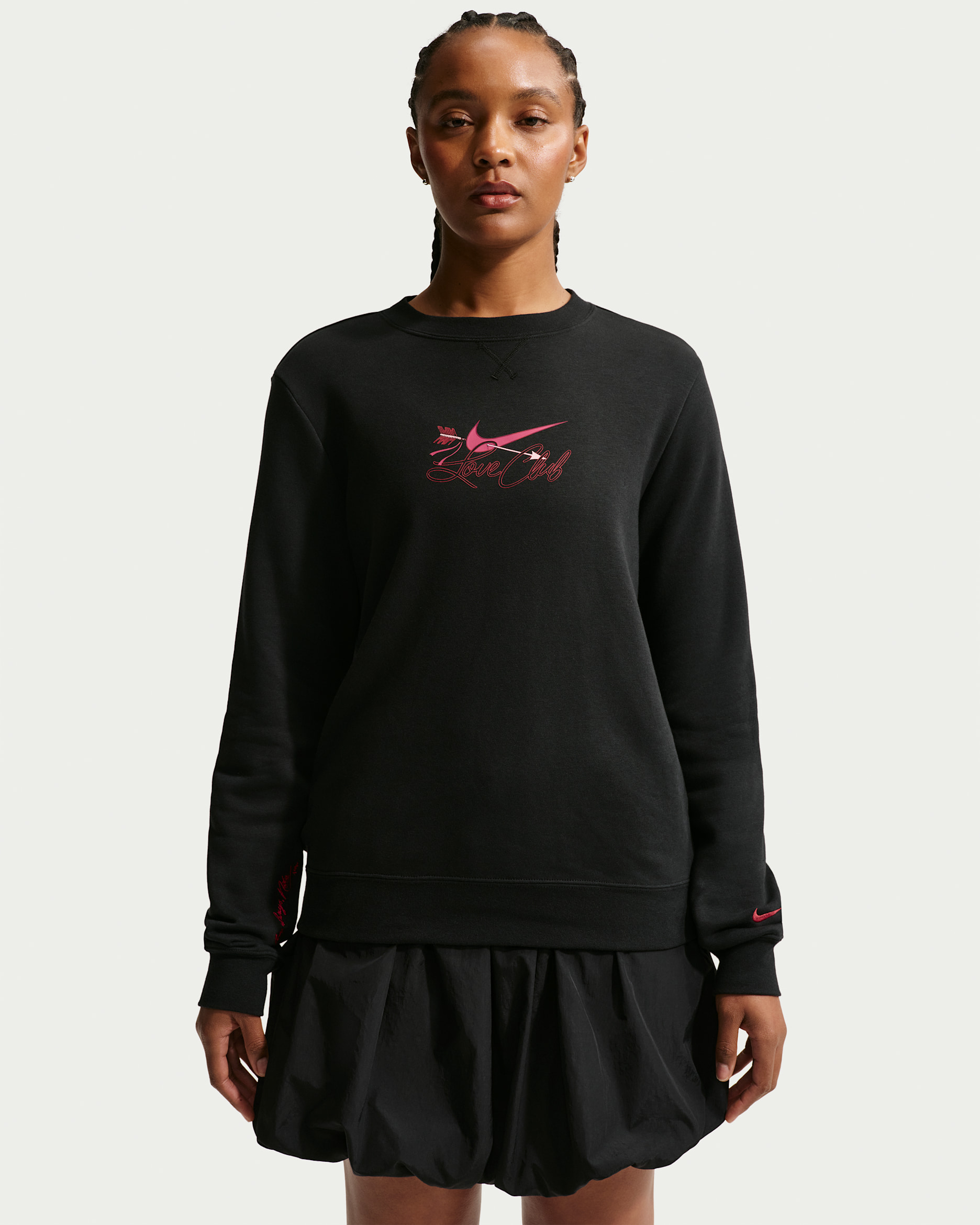Nike Sportswear Club Fleece Women's Crew-Neck Sweatshirt - Black/Team Crimson