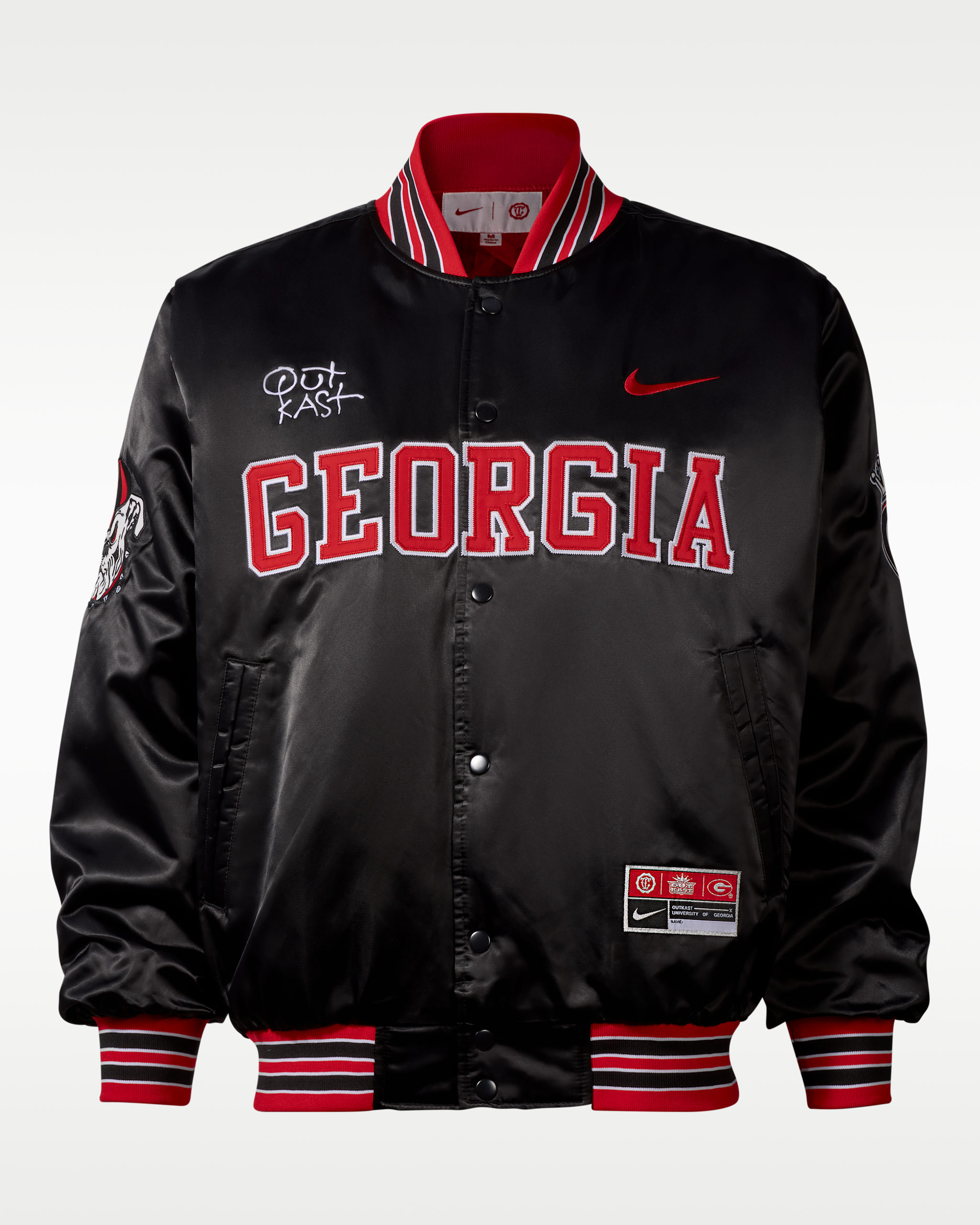 Chamarra bomber satinada Nike x UGA x Outkast - Negro