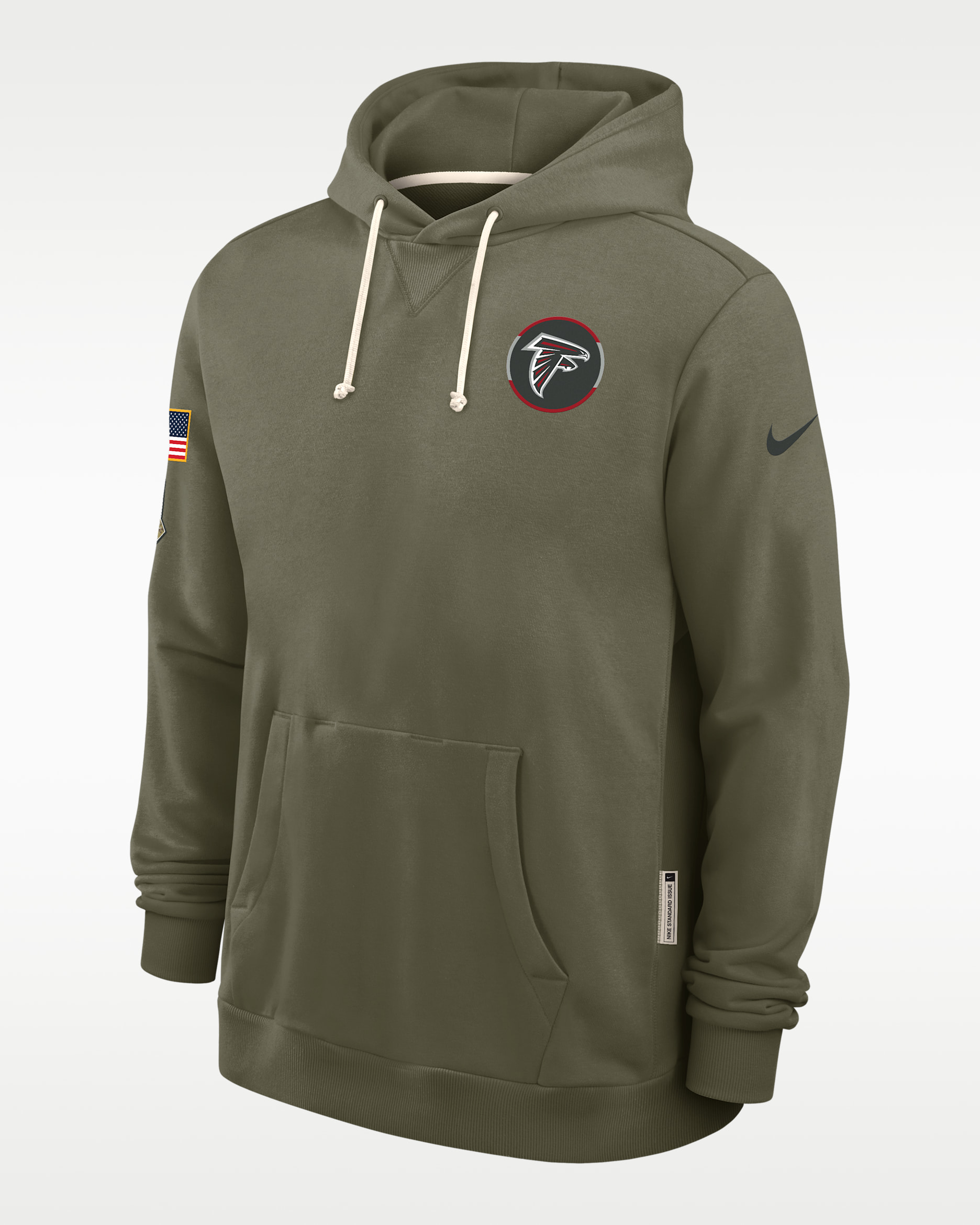 Sudadera con gorro sin cierre Nike Dri-FIT de la NFL para hombre Atlanta Falcons Salute to Service Sideline Dominant Force - Oliva medio