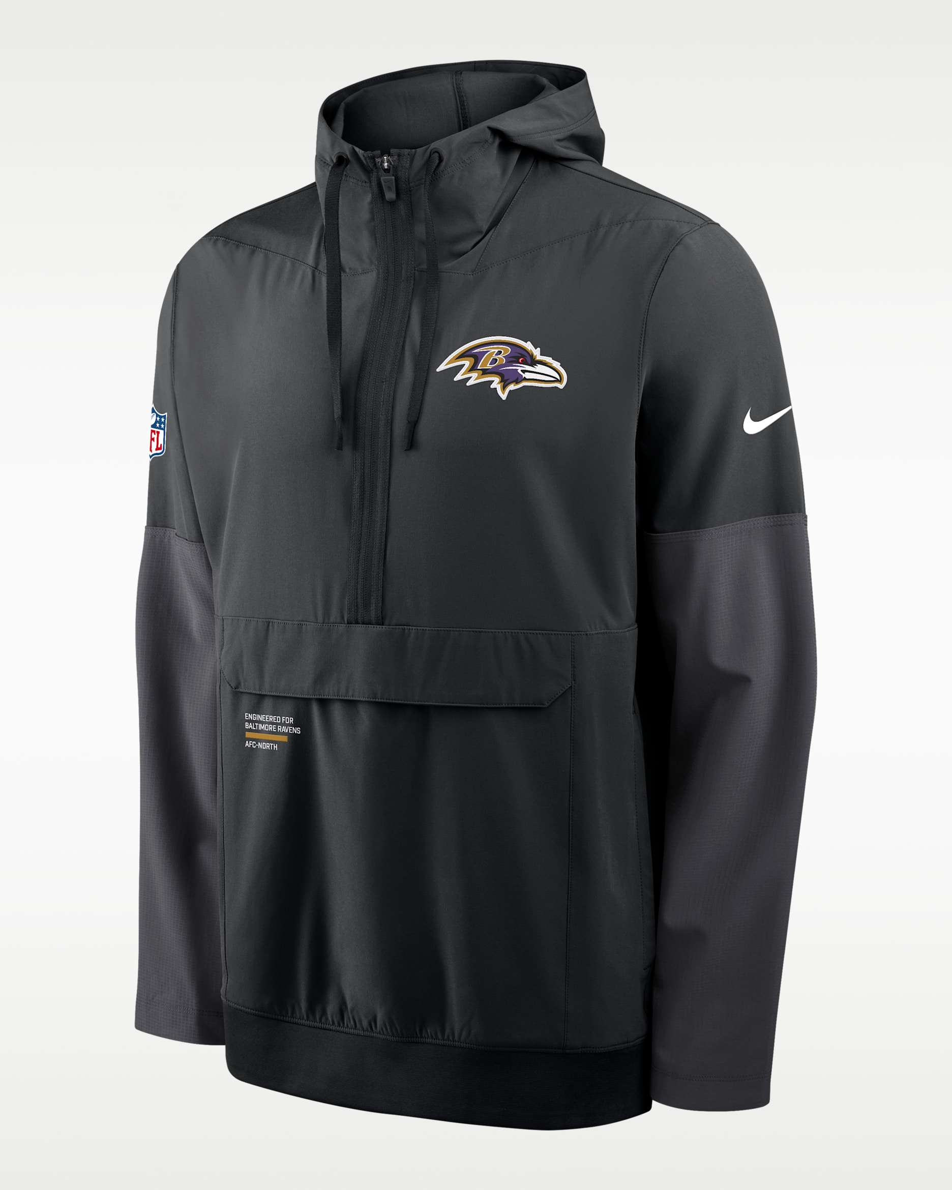 Baltimore Ravens Well Rounded Anorak Men's Nike NFL 1/2-Zip Hooded Jacket - Black