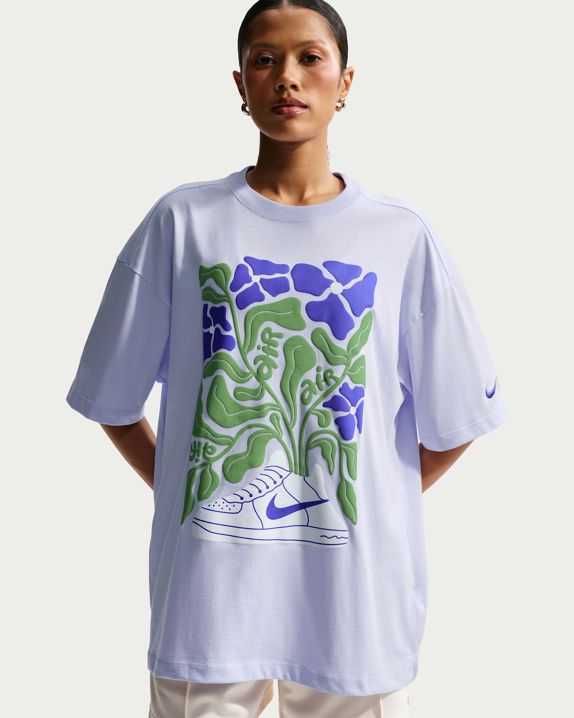 Playera de manga corta oversized para mujer Nike Sportswear Air Force 1 - Morado muy pálido