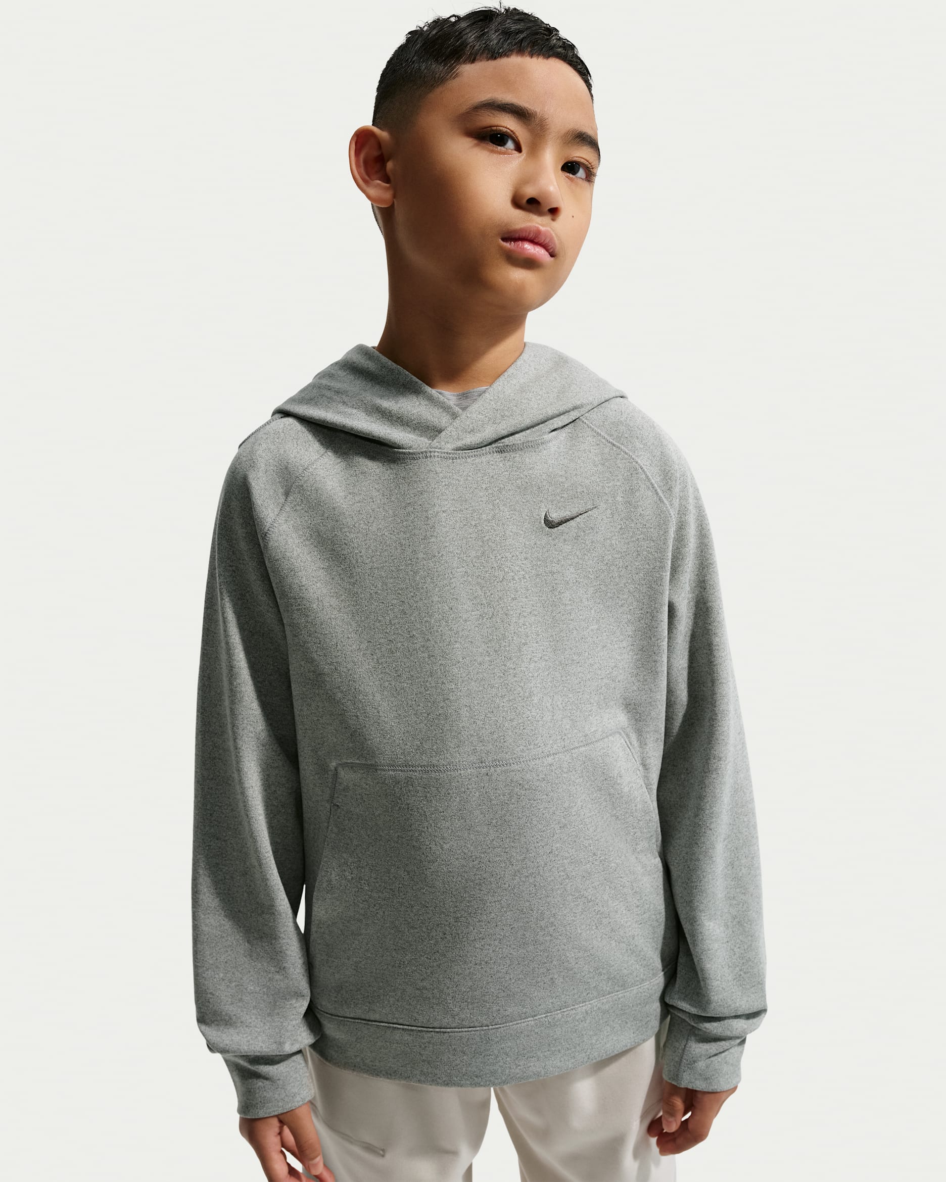 Nike Primary Nanoknit Big Kids' (Boys') Dri-FIT UV Protection Pullover Hoodie - Smoke Grey/Light Smoke Grey/Heather/Smoke Grey