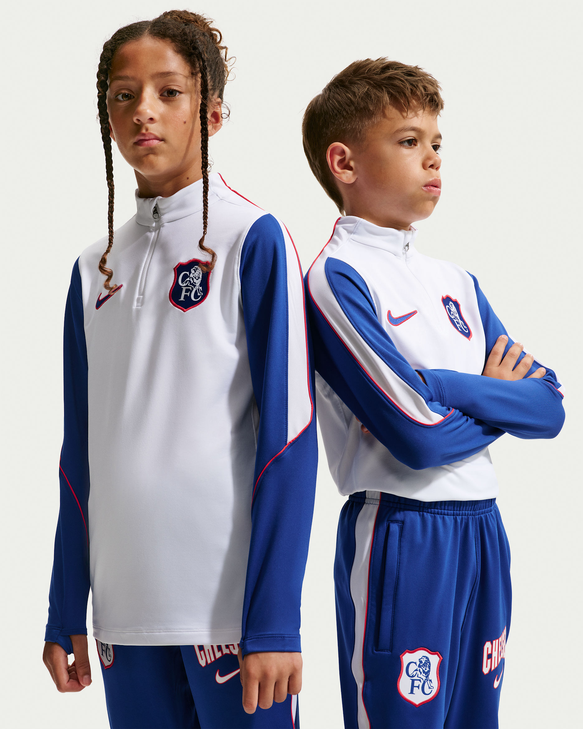 3e haut d'entraînement de football en maille Nike Dri-FIT Chelsea FC Strike pour ado - Blanc/Blanc/Rush Blue