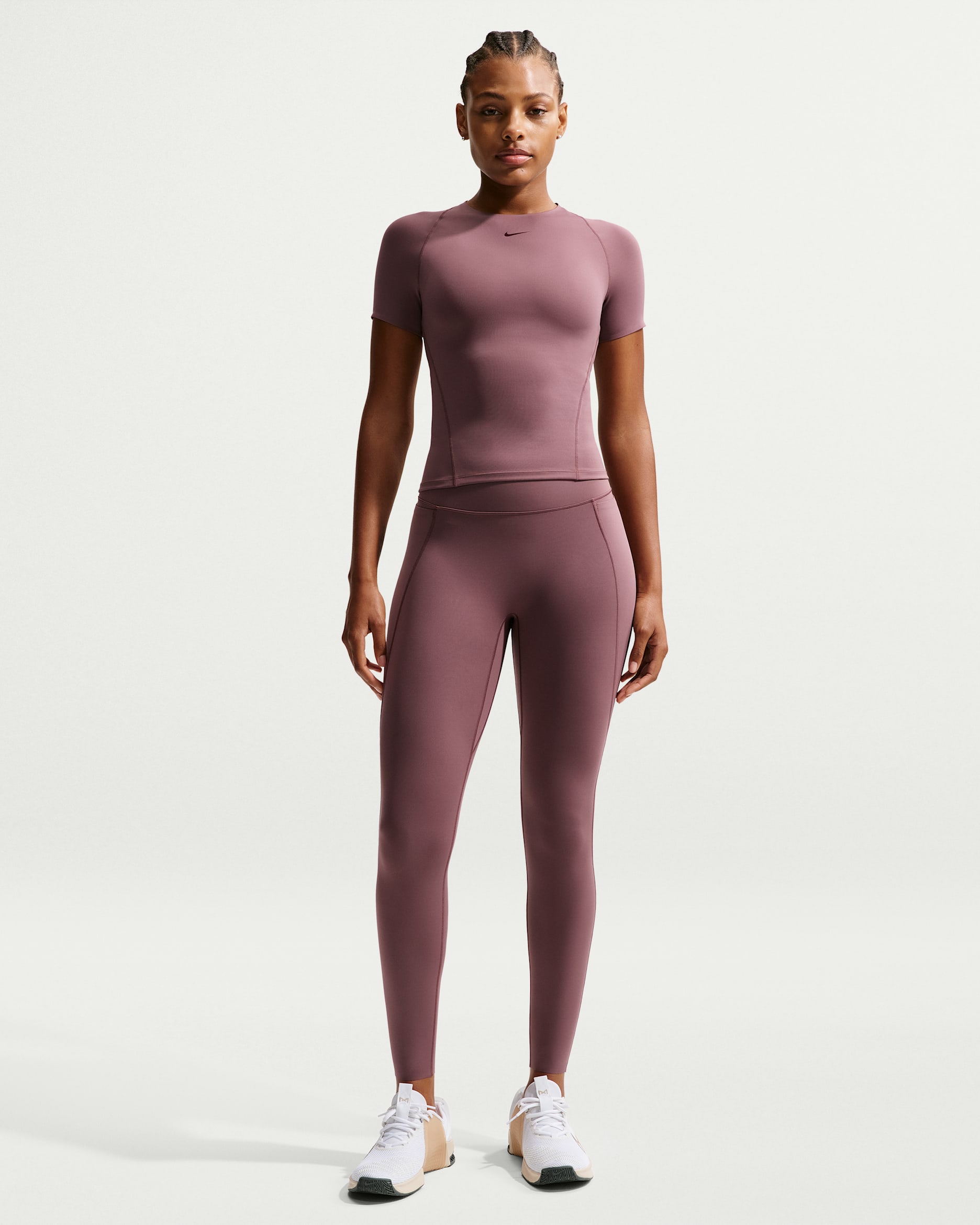 Leggings de cintura alta sin costura delantera de largo completo para mujer Nike Universa - Tatuaje/Tatuaje/Burdeos enérgico