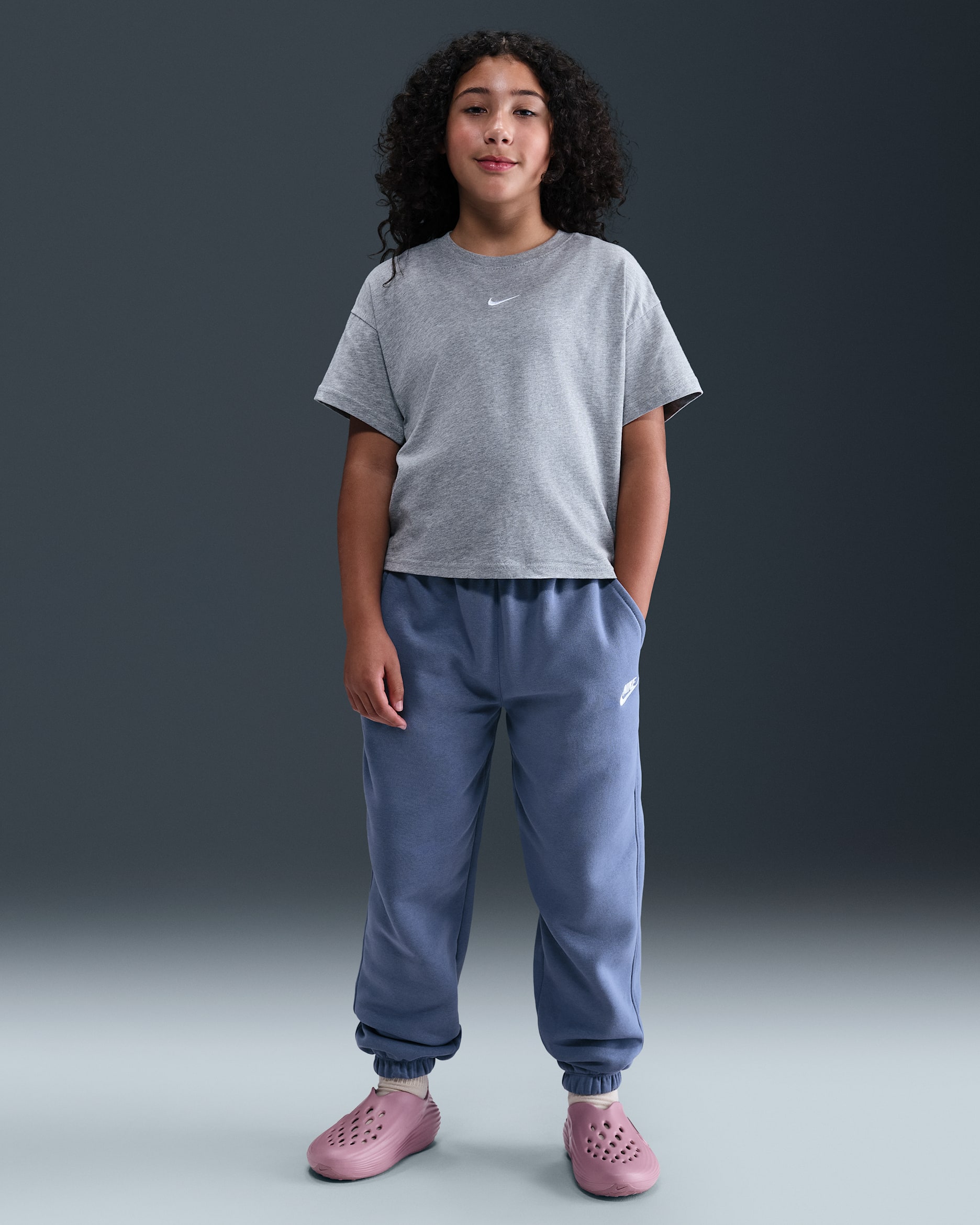 Pants holgados para niños talla grande Nike Sportswear Club Fleece - Índigo mundial/Índigo mundial/Blanco