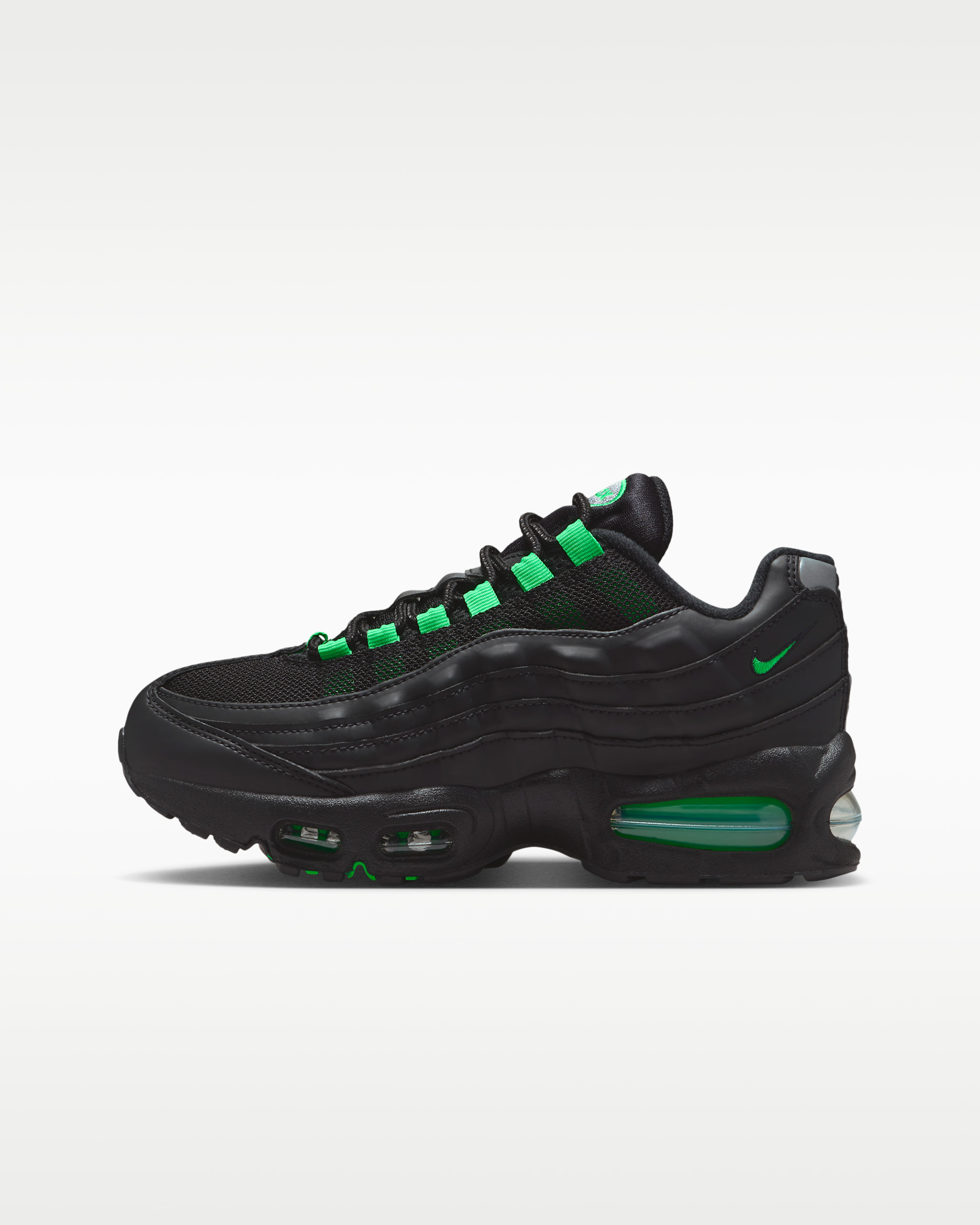 Nike Air Max 95 Big Bubble Big Kids' Shoes - Black/Black/Pearl Grey/Green Shock