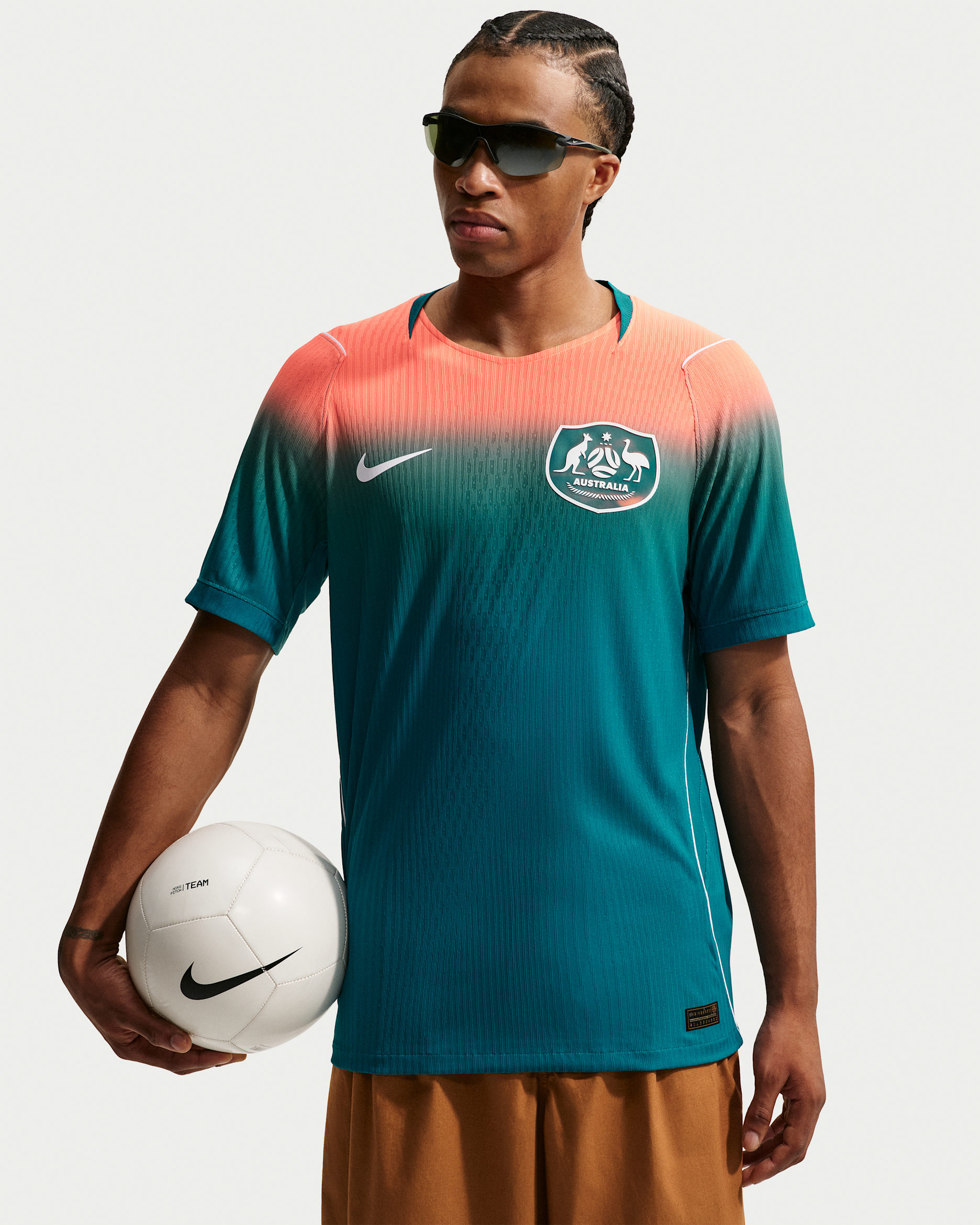 Australia 2026 Match Away Men's Nike Aero-FIT Football Authentic Shirt - Bright Spruce/Orange Pulse/White/White
