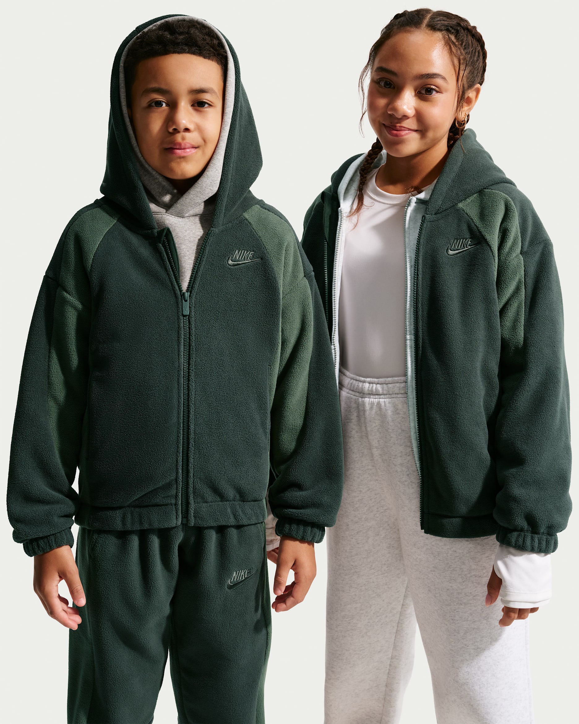Nike Club Fleece Big Kids' Winterized Full-Zip Hoodie - Black Spruce/Camo Green/Camo Green