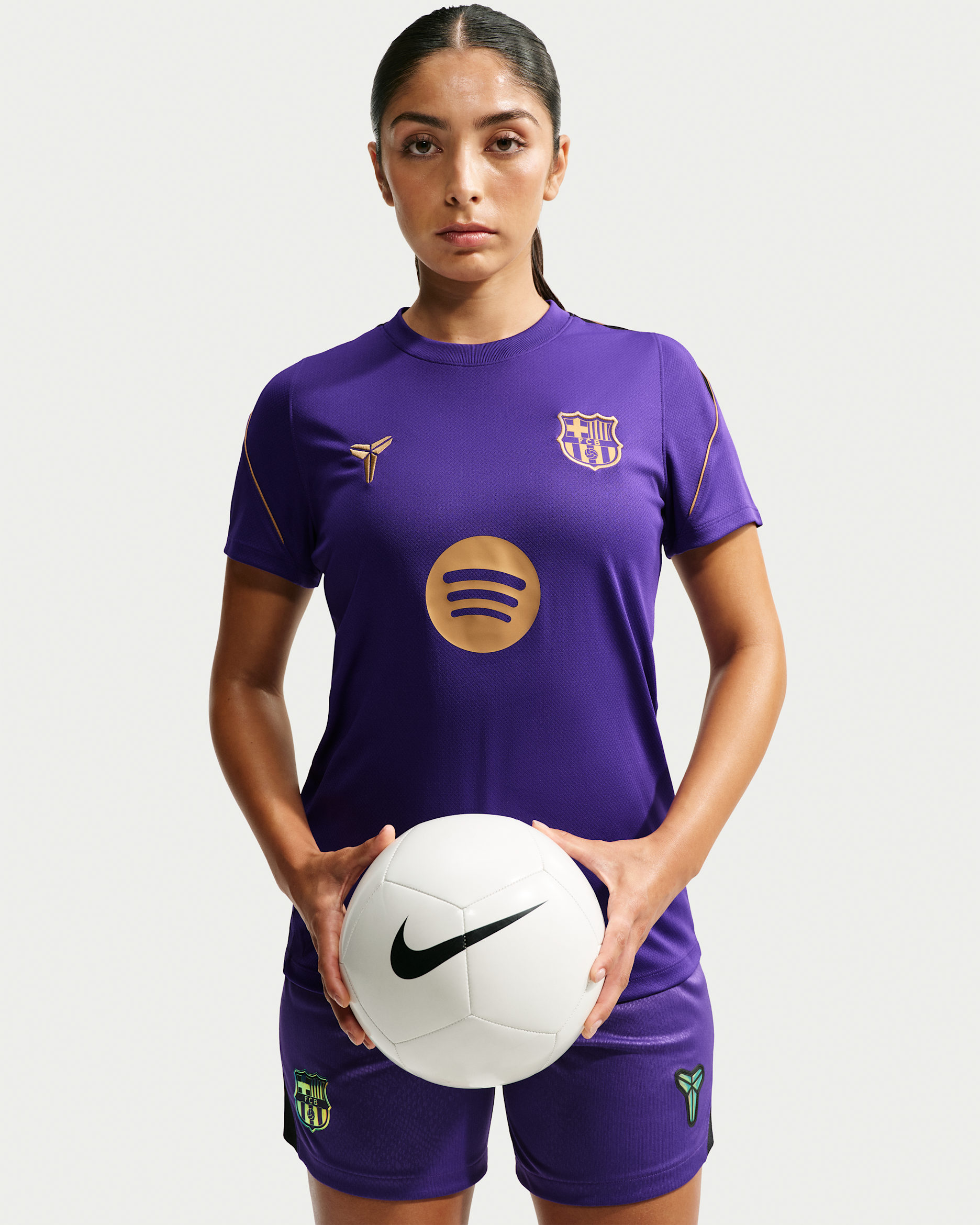 F.C. Barcelona Strike Away Women's Kobe Dri-FIT Football Short-Sleeve Top - Field Purple/Elemental Gold/Black/Metallic Gold
