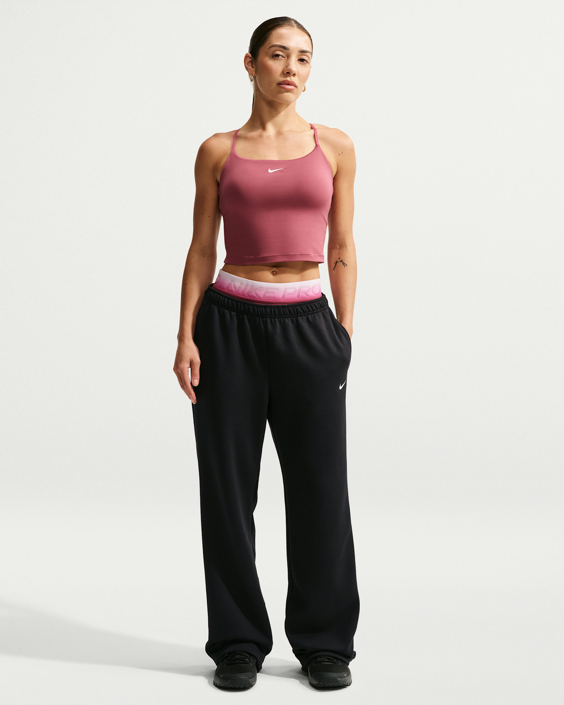 Nike Studio Fleece Sport Women's Dri-FIT Mid-Rise Open-Hem Pants - Black/White