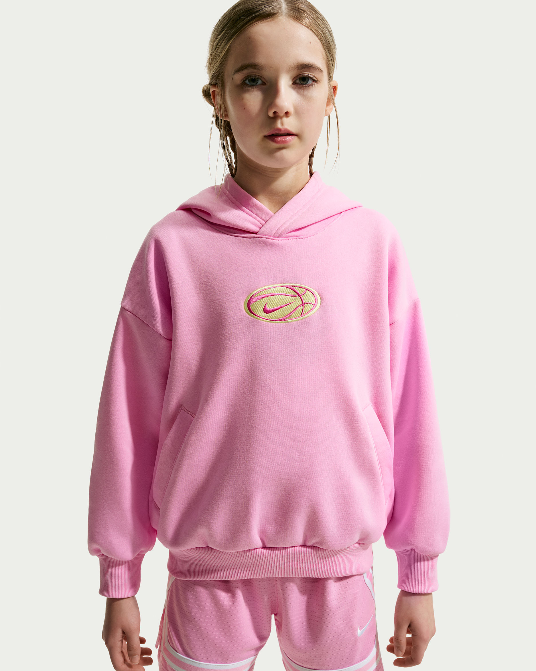 Nike Big Kids' Dri-FIT Basketball Hoodie - Pink Rise/Light Lemon Twist