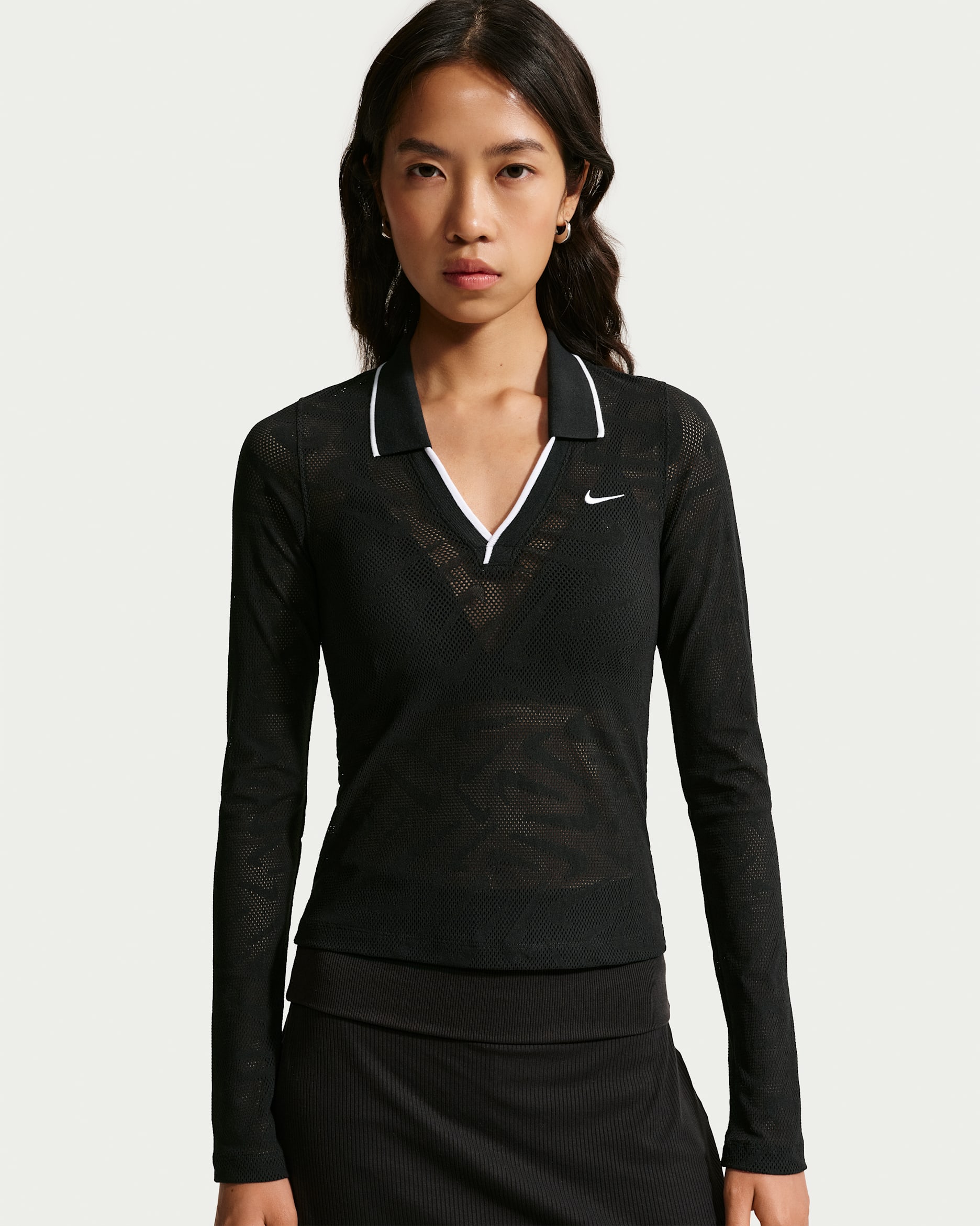 Nike Sportswear Chill Knit Women's Tight Mod-Cropped Long-Sleeve Lace Top - Black/Black/White/White