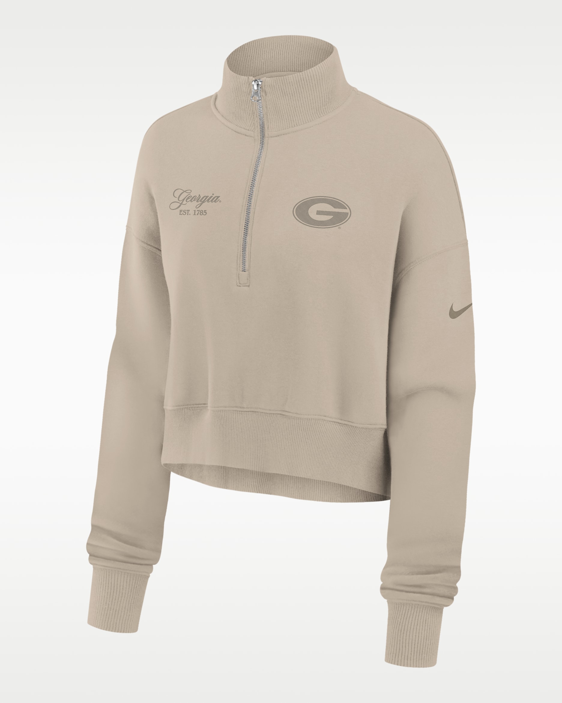 Sudadera de cuello redondo universitaria Nike oversized cropped de cierre de 1/4 para mujer Georgia Neutral Stance Collection Phoenix - Tostado/Beige
