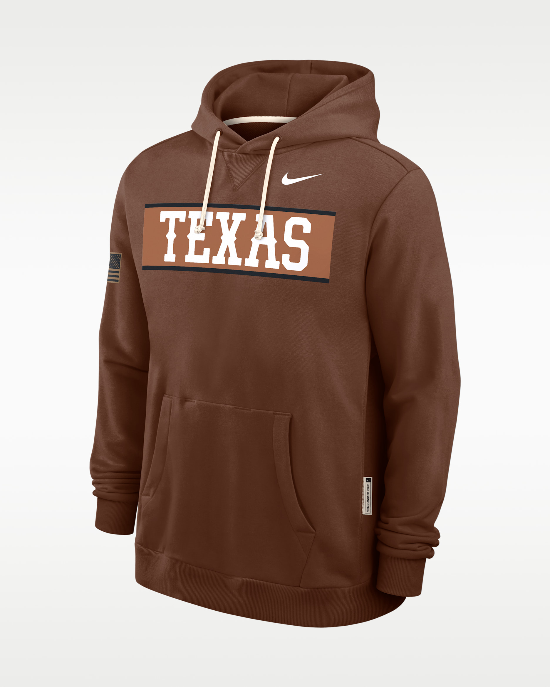Sudadera con gorro sin cierre universitaria Nike Dri-FIT para hombre Texas 2026 Military Appreciation Standard Issue - Marrón