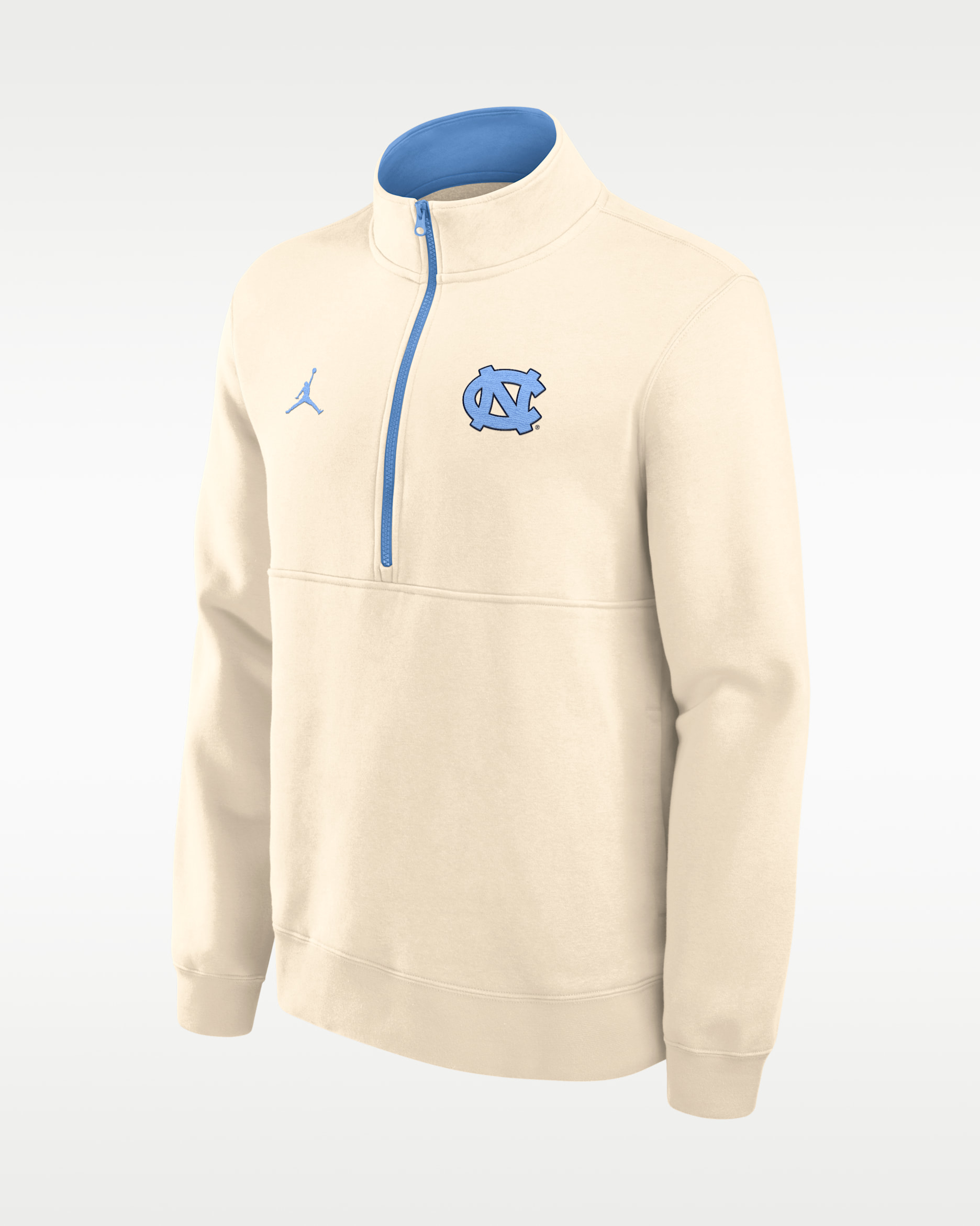 North Carolina Primetime Primary Logo Men's Jordan Brand College 1/2-Zip Crew - Natural/Valor Blue