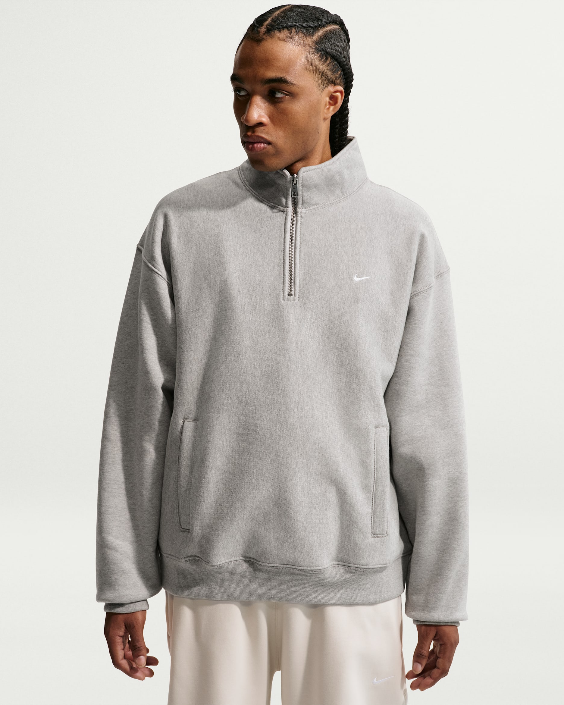 Haut en Fleece à 1/4 de zip Nike Solo Swoosh pour homme - Dark Grey Heather/Dark Grey Heather/Blanc
