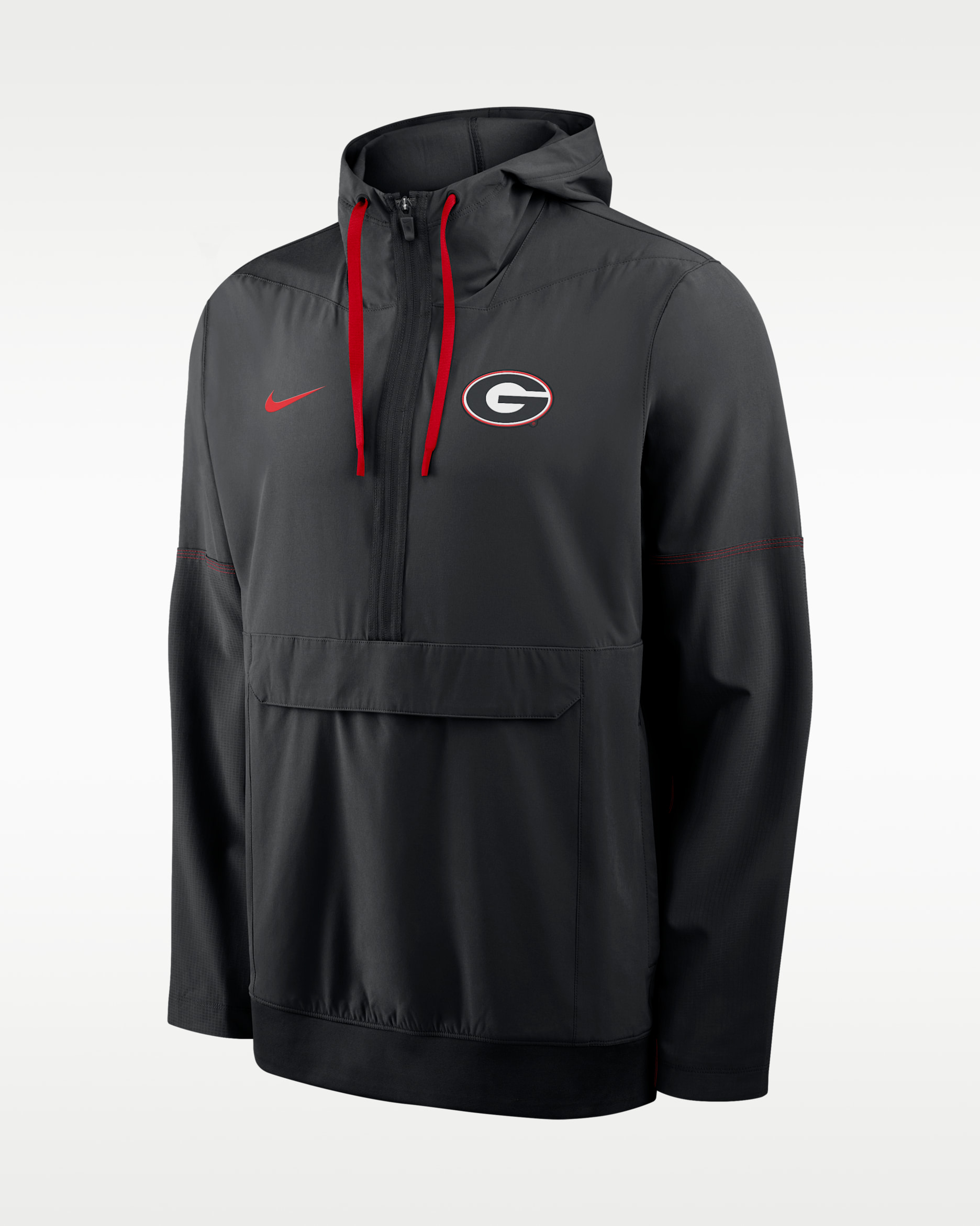 Georgia Sideline Anorak Men's Nike College 1/2-Zip Hooded Jacket - Black/University Red