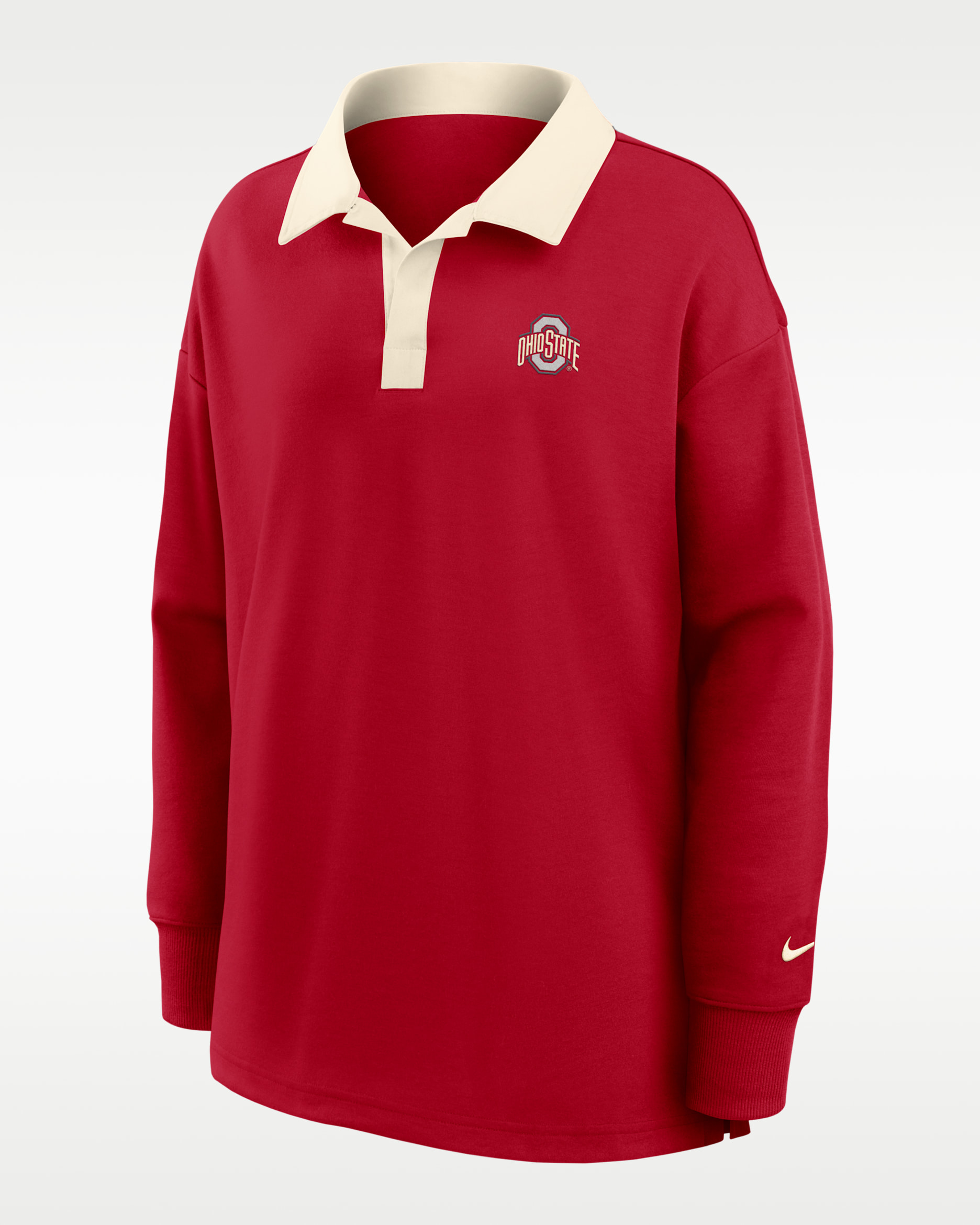 Ohio State Academic Women's Nike Dri-FIT Oversized Long-Sleeve Polo - University Red/Natural