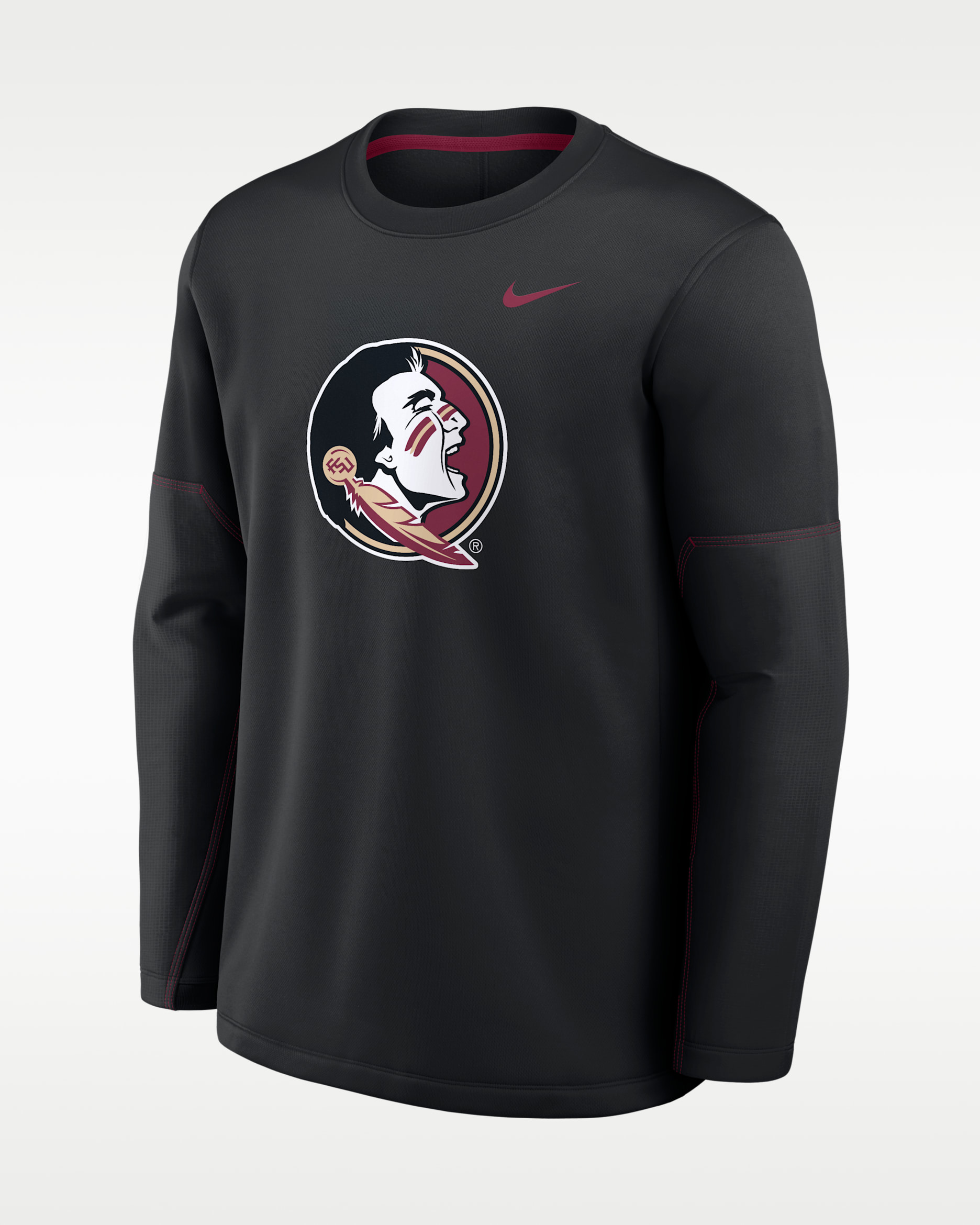 Florida State Sideline Coaches Men's Nike Therma-FIT College Long-Sleeve T-Shirt - Black/Team Maroon