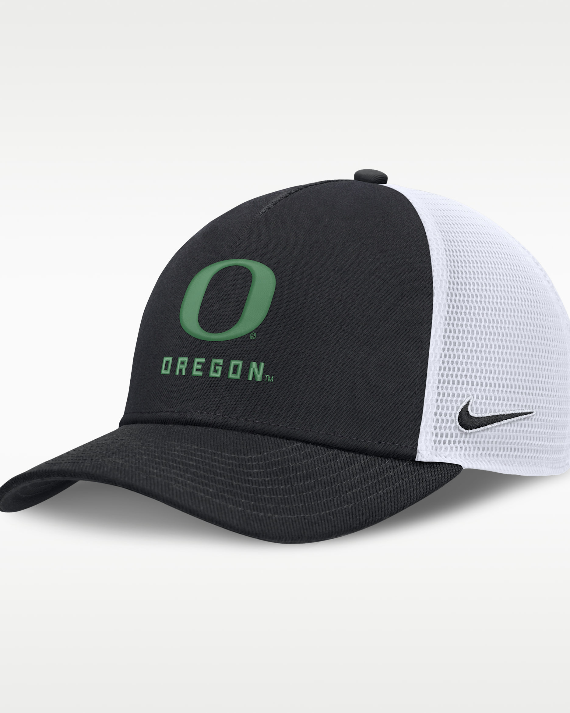 Oregon Sideline Rise Gameday Men's Nike College Trucker Adjustable Hat - Black/White